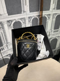CHANEL HANDLE VANITY QUILTED “AFTERNOON TEA TOP” BLACK LAMSKIN GHW