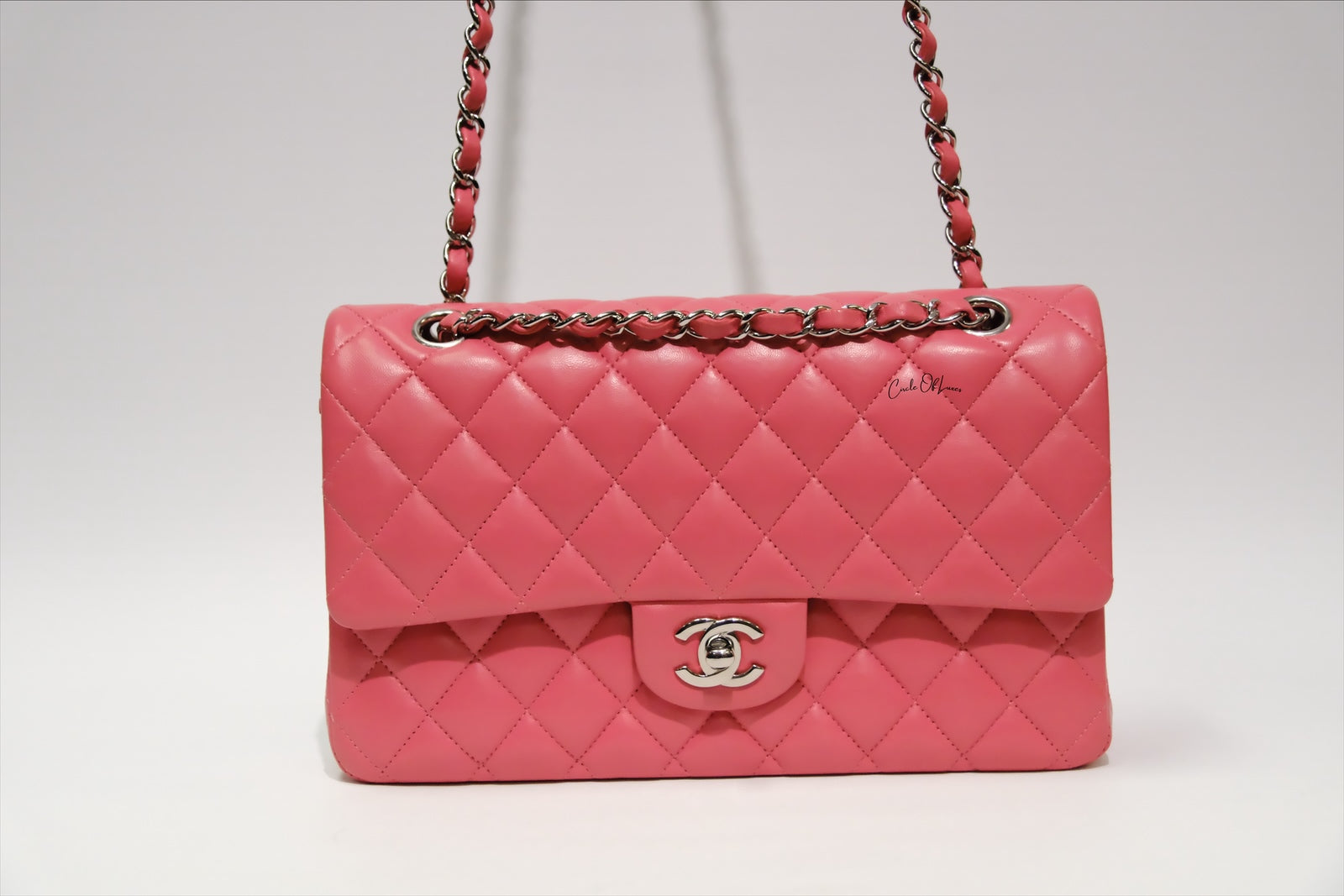CHANEL PINK LAMSKIN SHW MEDIUM CLASSIC  FLAP