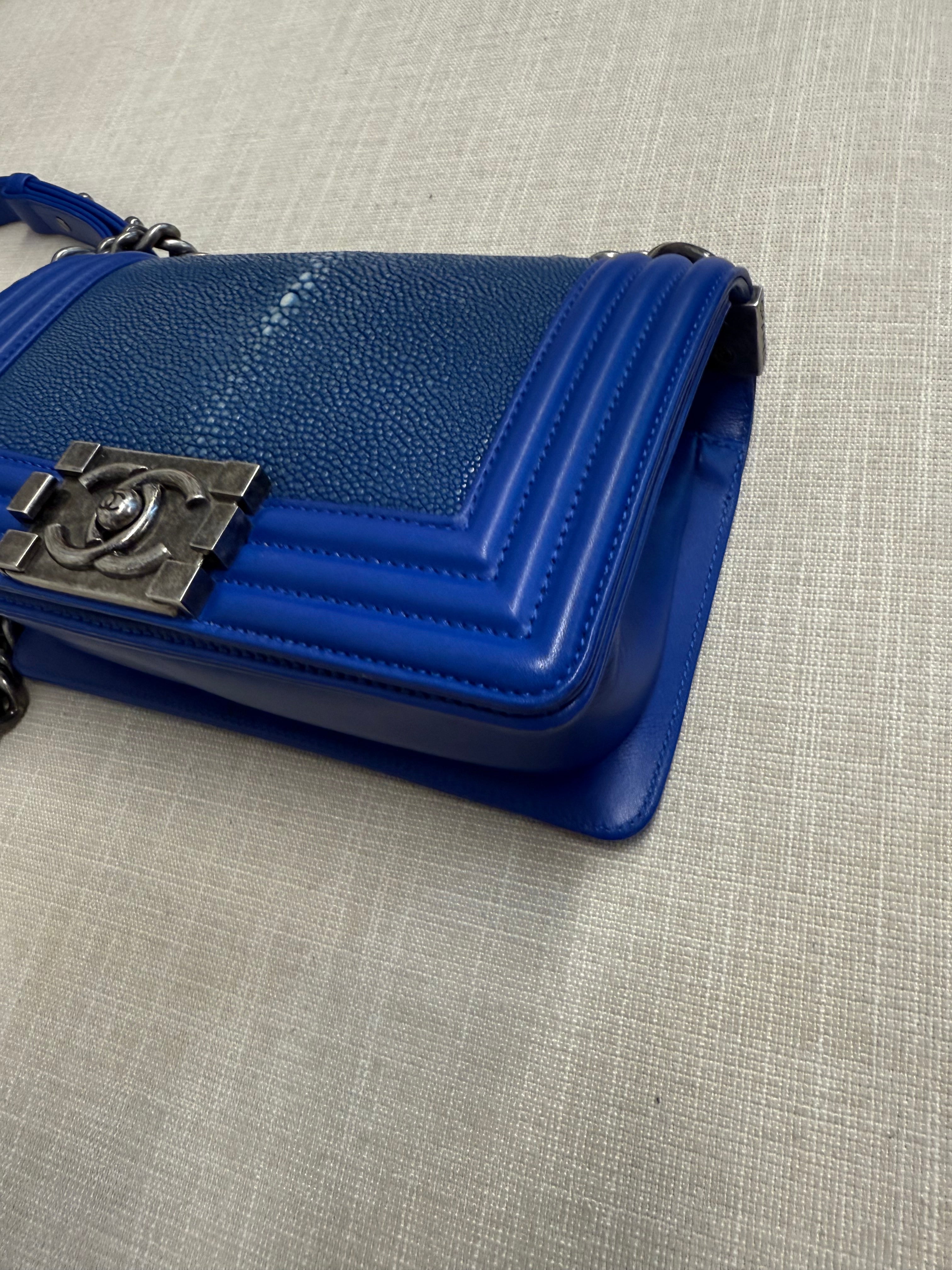 CHANEL SMALL BOY STINGRAY BLUE RHW