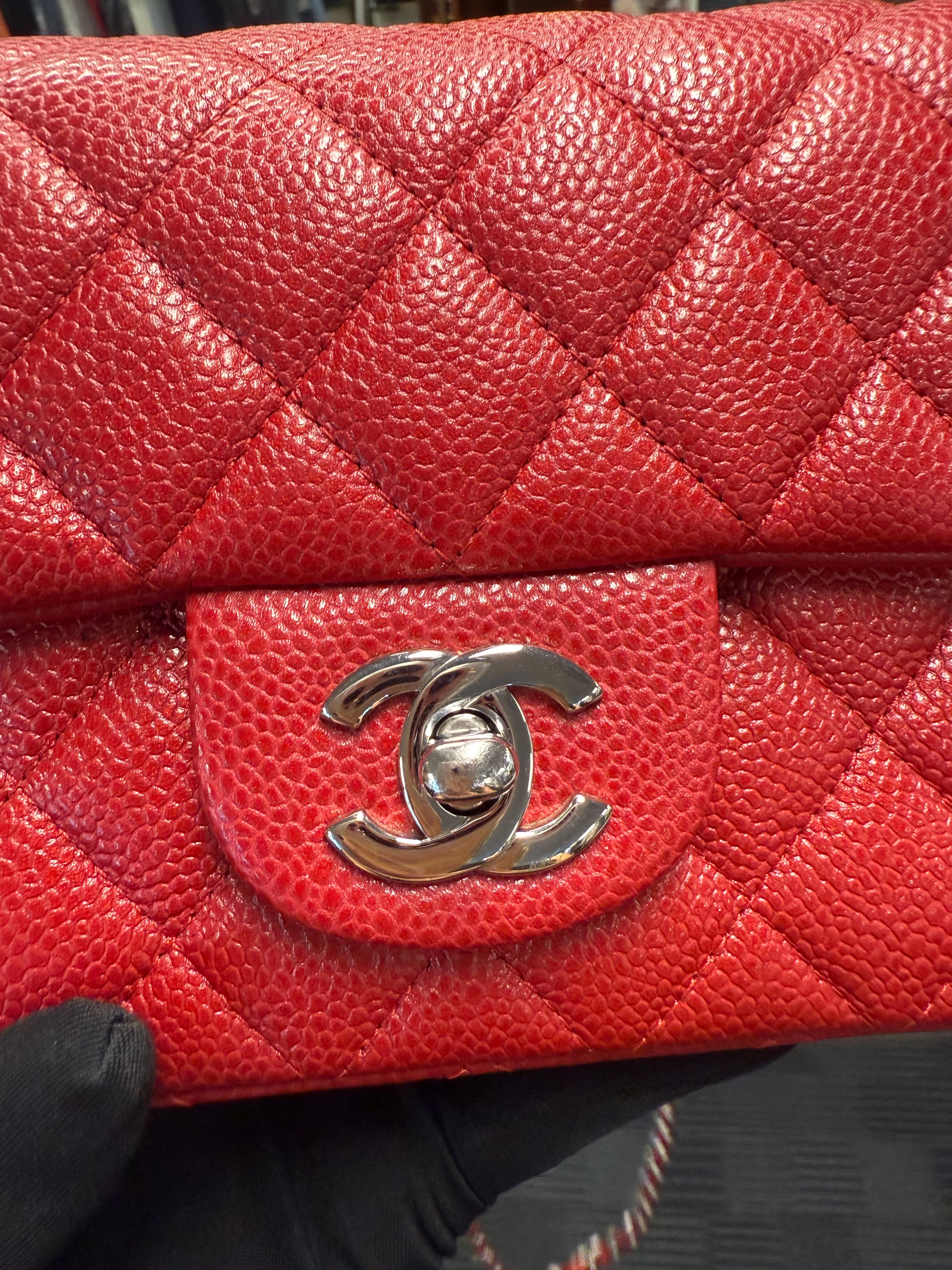 CHANEL 15C  MINI RECTANGLE CAVIAR PEARL RED SHW