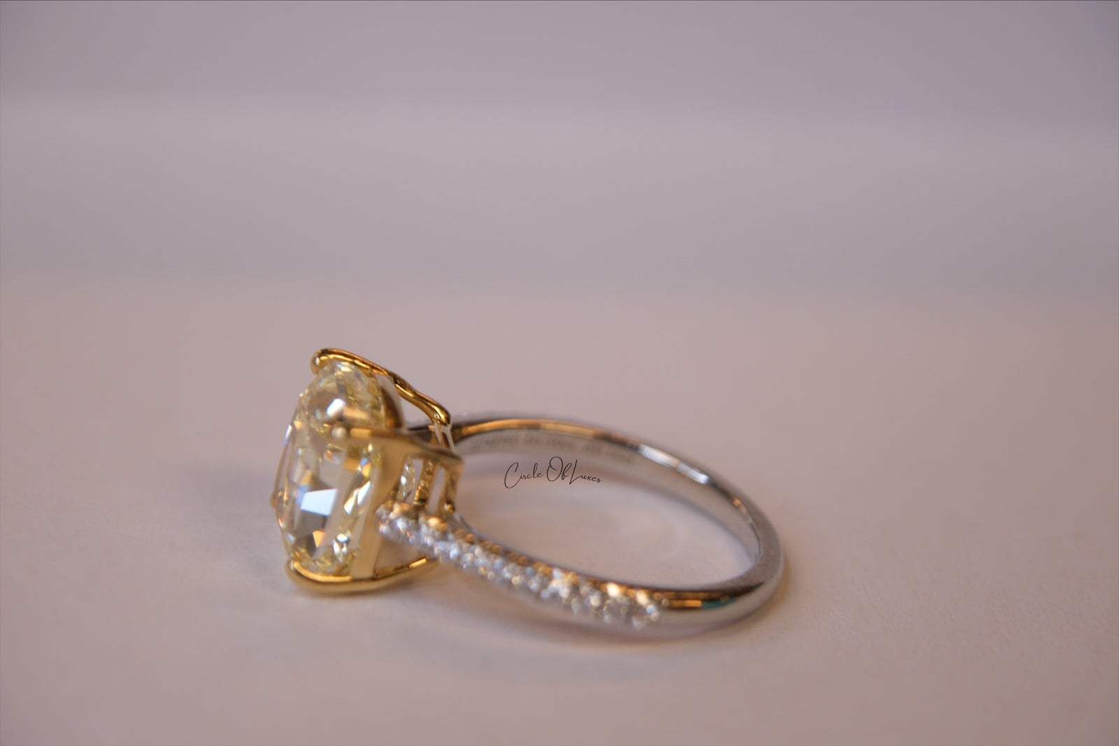 FANCY YELLOW DIAMOND RING WITH PAVE DAMINDS PLATIUM BAND -CONTACT US