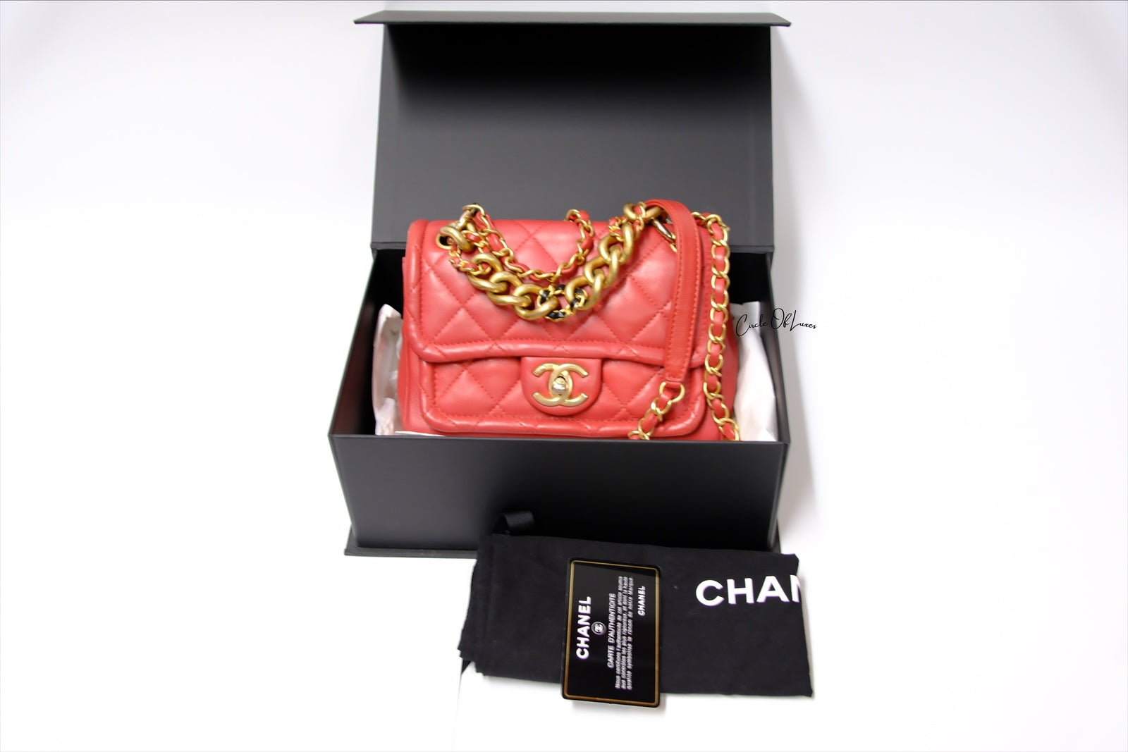 CHANEL CHAIN LINKED CC FLAP LAMSKIN RED GAHW