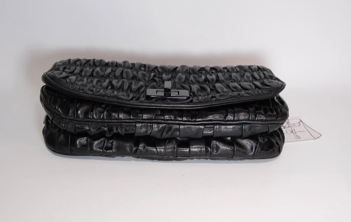 PRADA BLACK VERNIS GAUFRE FLAP BAG