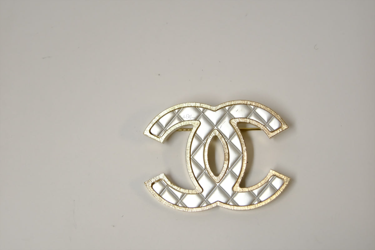 CHANEL SILVER & GOLD QUILTED CC BROOCH