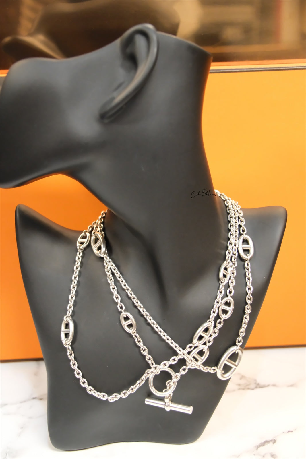 HERMES  SILVER 160cm NECKLACE