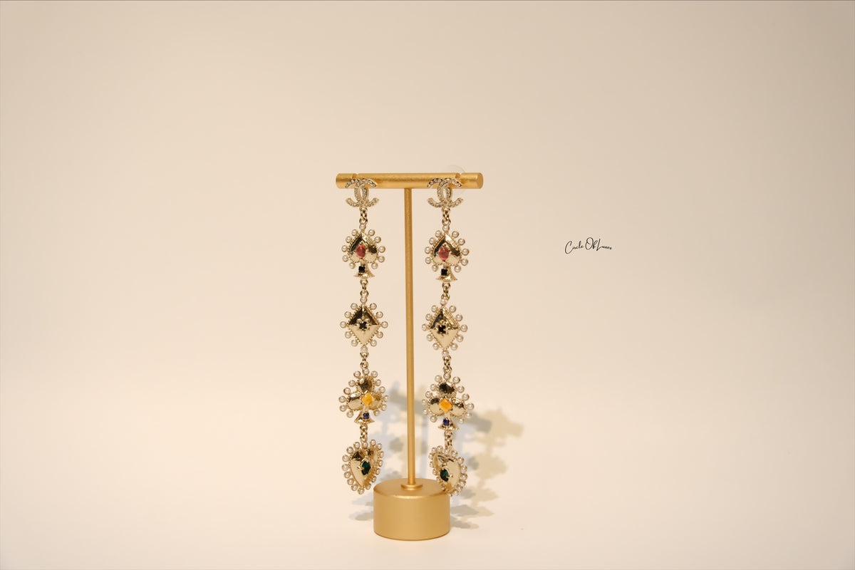 CHANEL SPADE MUTIL MOTIF LONG DROP EARRING