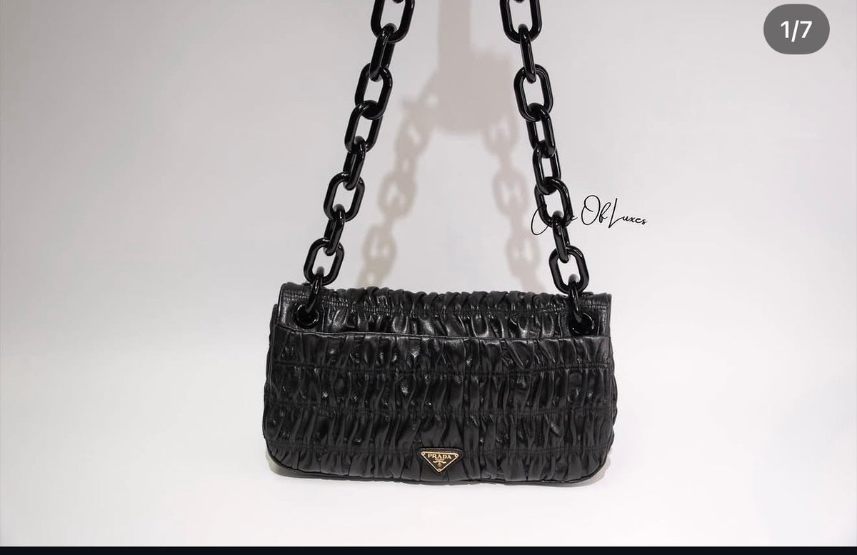 PRADA BLACK VERNIS GAUFRE FLAP BAG