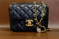 CHANEL 23C BLACK MINI SQUARE LAMSKIN CHARM COIN