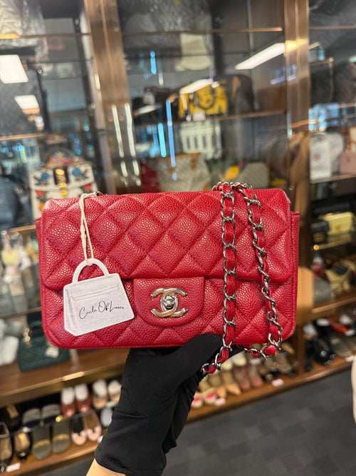 CHANEL 15C  MINI RECTANGLE CAVIAR PEARL RED SHW