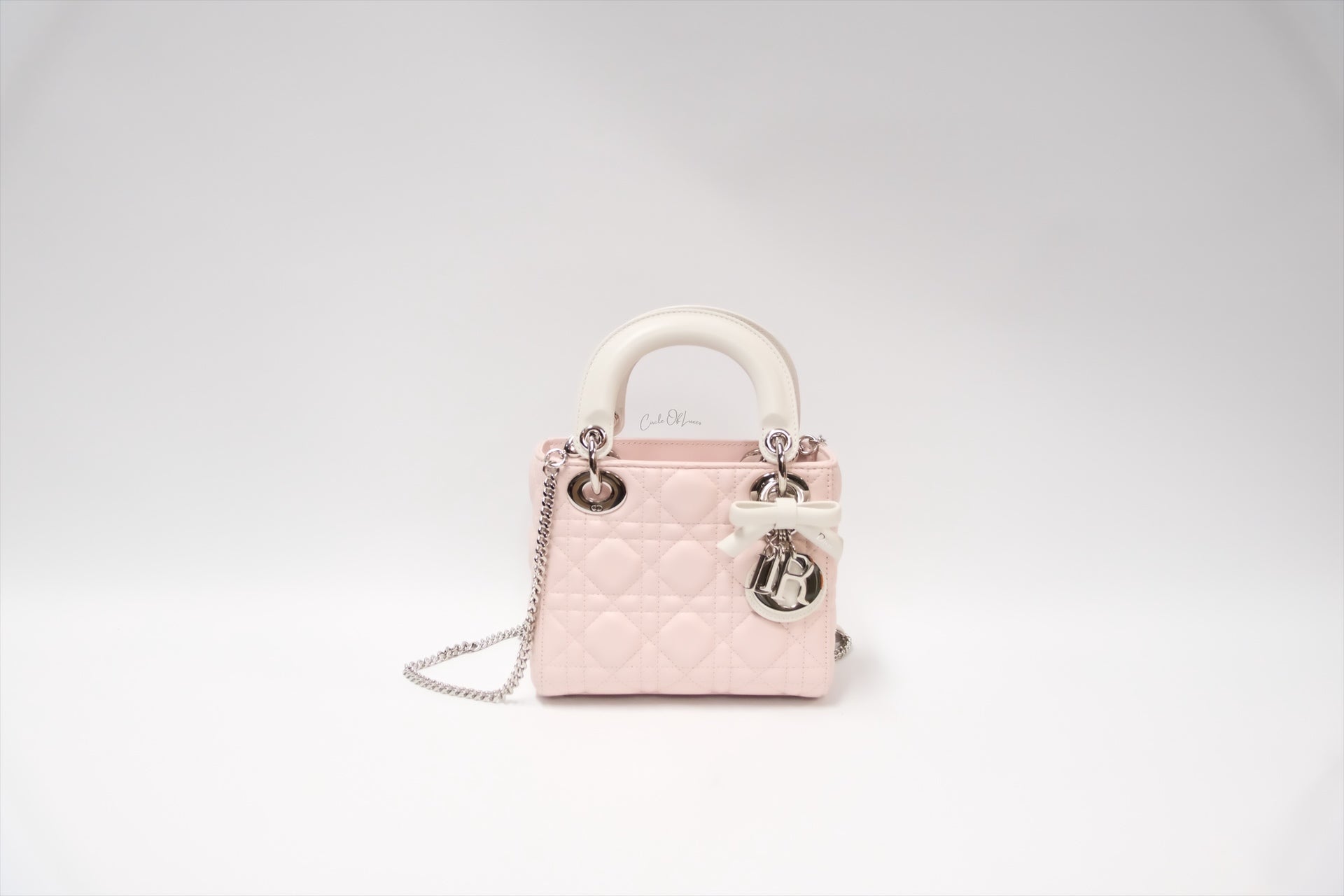LADY DIOR MINI TWO TONE SOUPIR PINK AND LATTE LAMSKIN CANNAGE Lambskin,