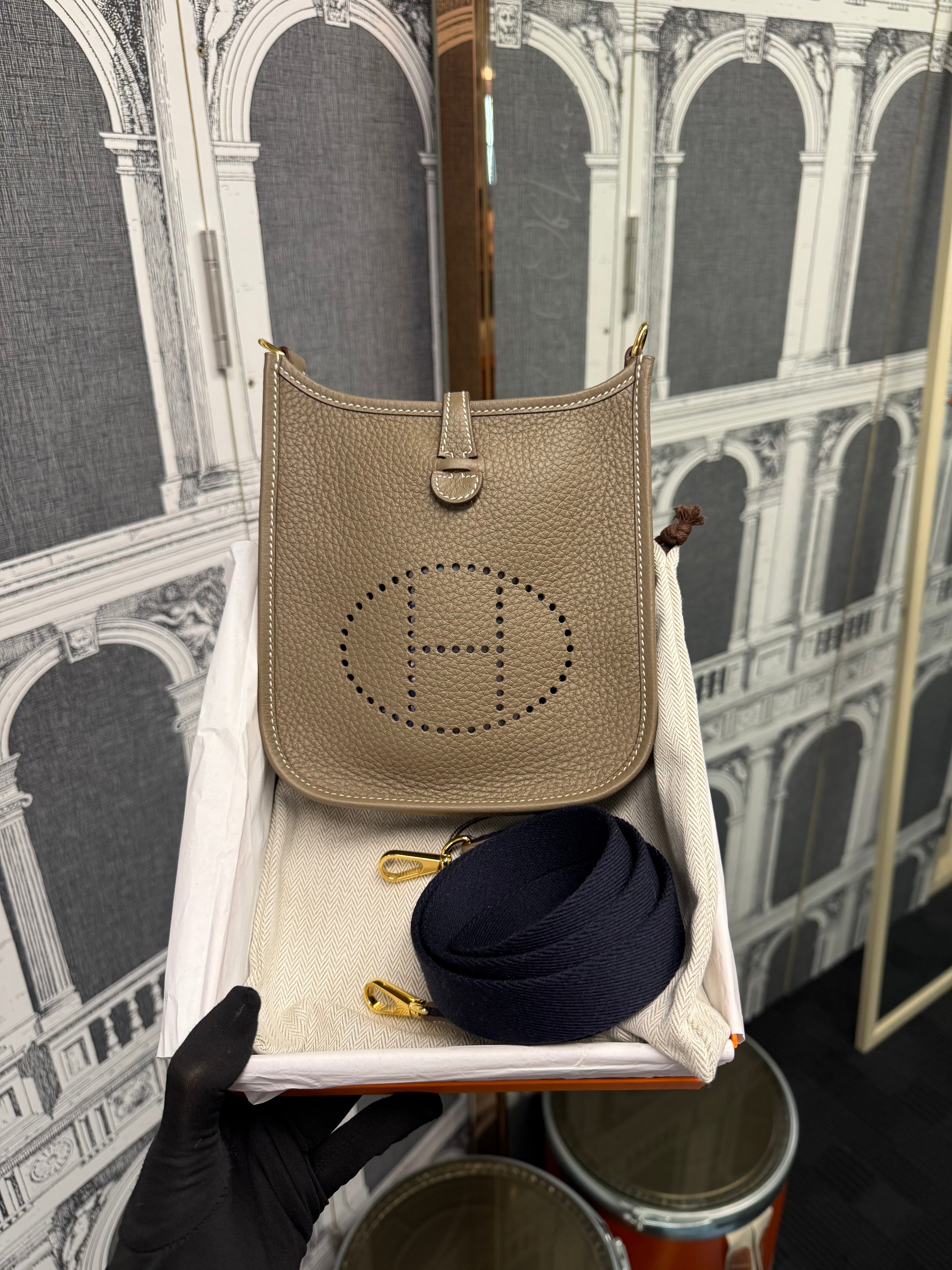 HERMES MINI EVELYN ETOUPE GHW STAMP W