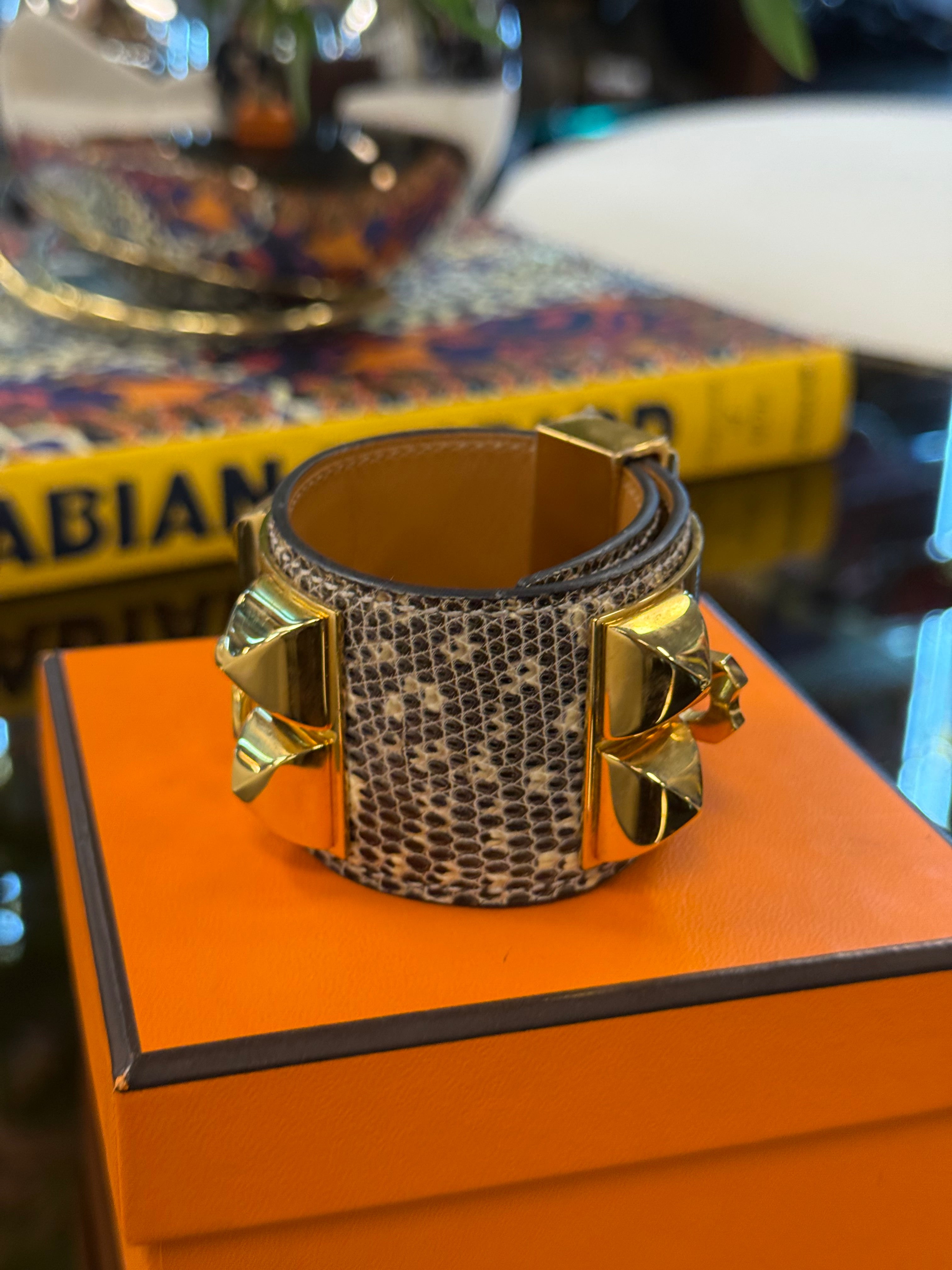 HERMES CDC LIZARD BRACLET GHW STAMP Y SIZE T3