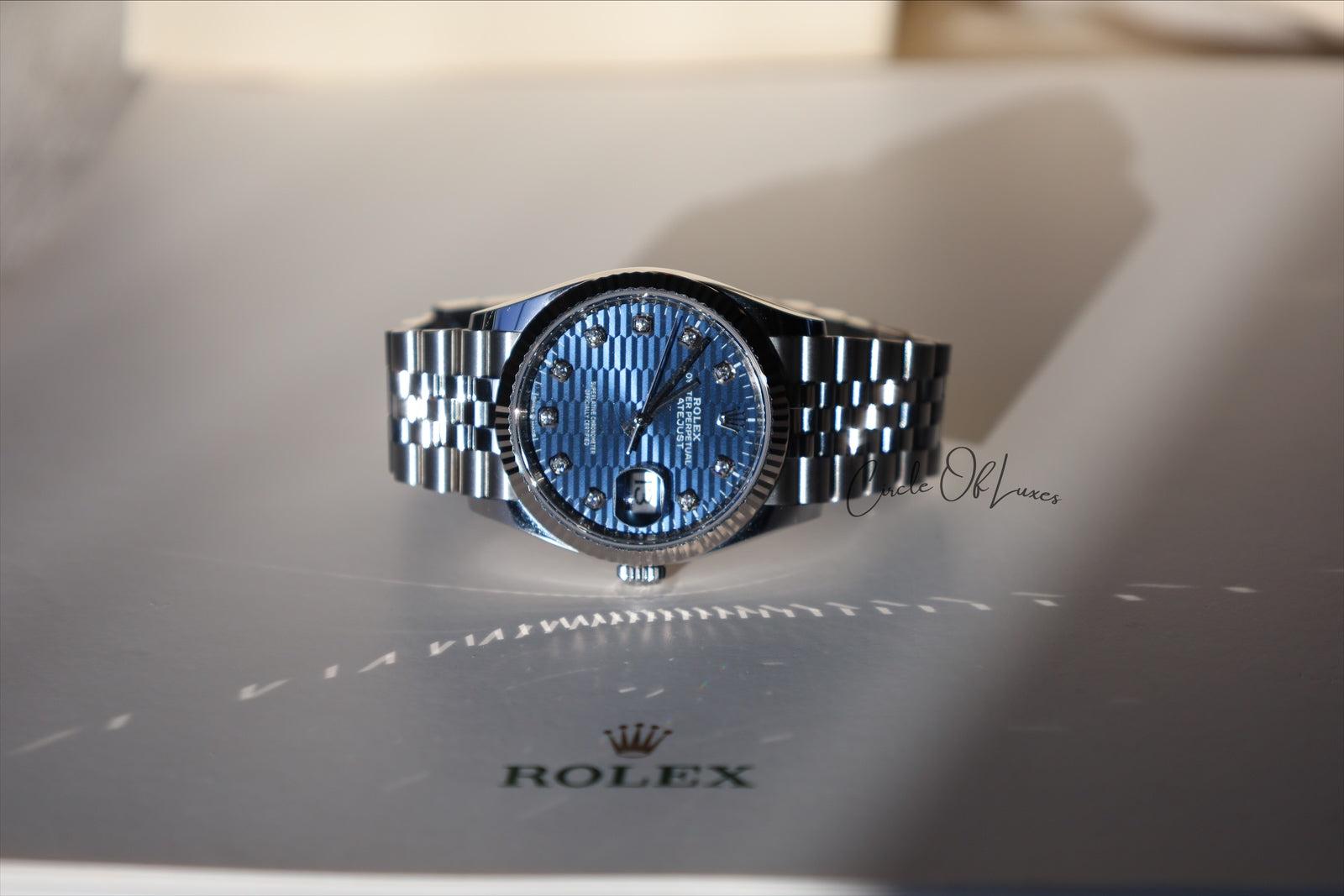 ROLEX DATE JUST 36 OYSTER STEEL BLUE FLUTED MOTIF DIAL