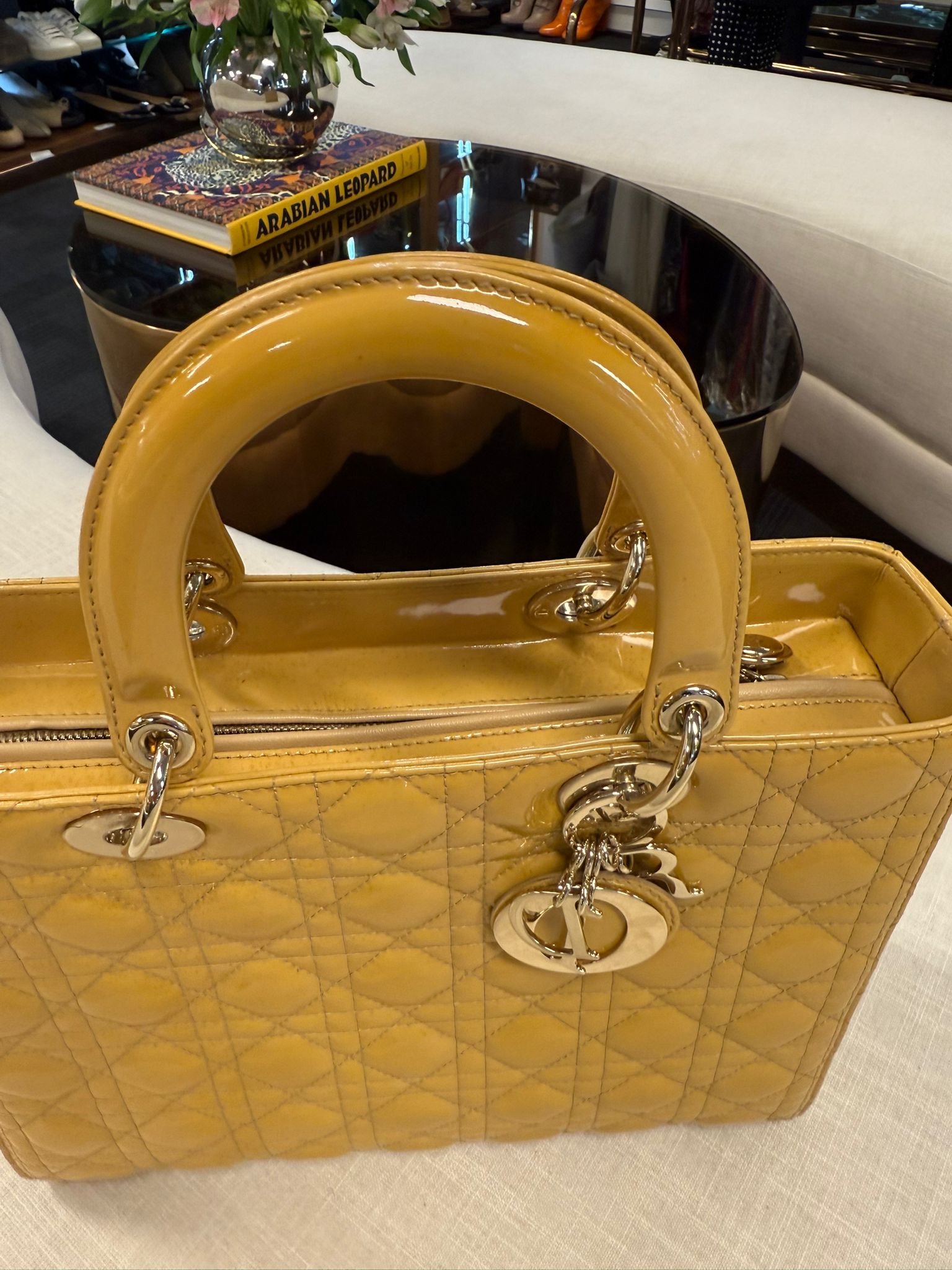 LADY DIOR LARGE YELLOW PATENT CANNAGE SHW