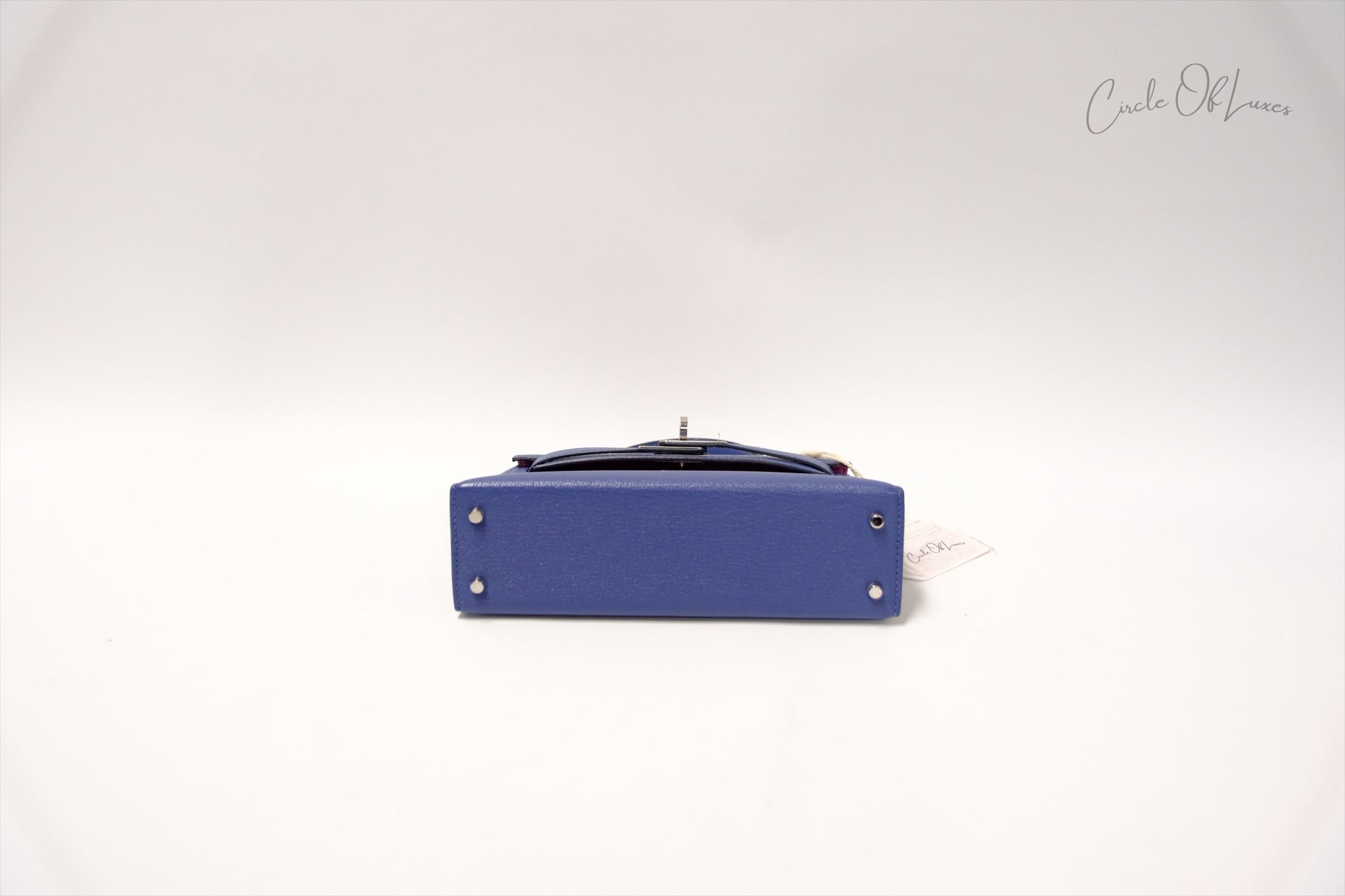 HERMES MINI KELLY CHÈVRE  BLEU BRIGHTON /MAGNOLIA PHW