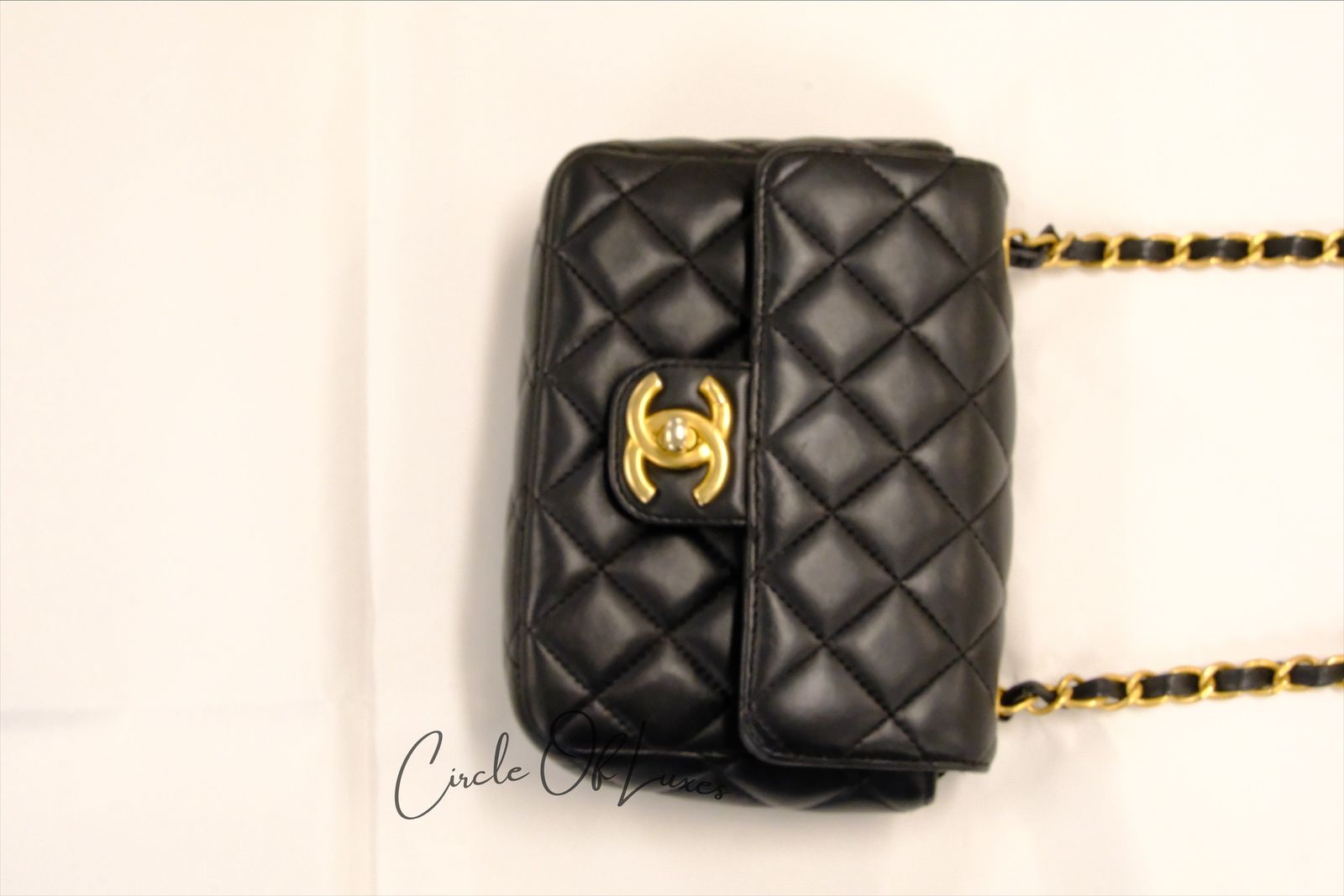 CHANEL 23C BLACK MINI SQUARE LAMSKIN CHARM COIN