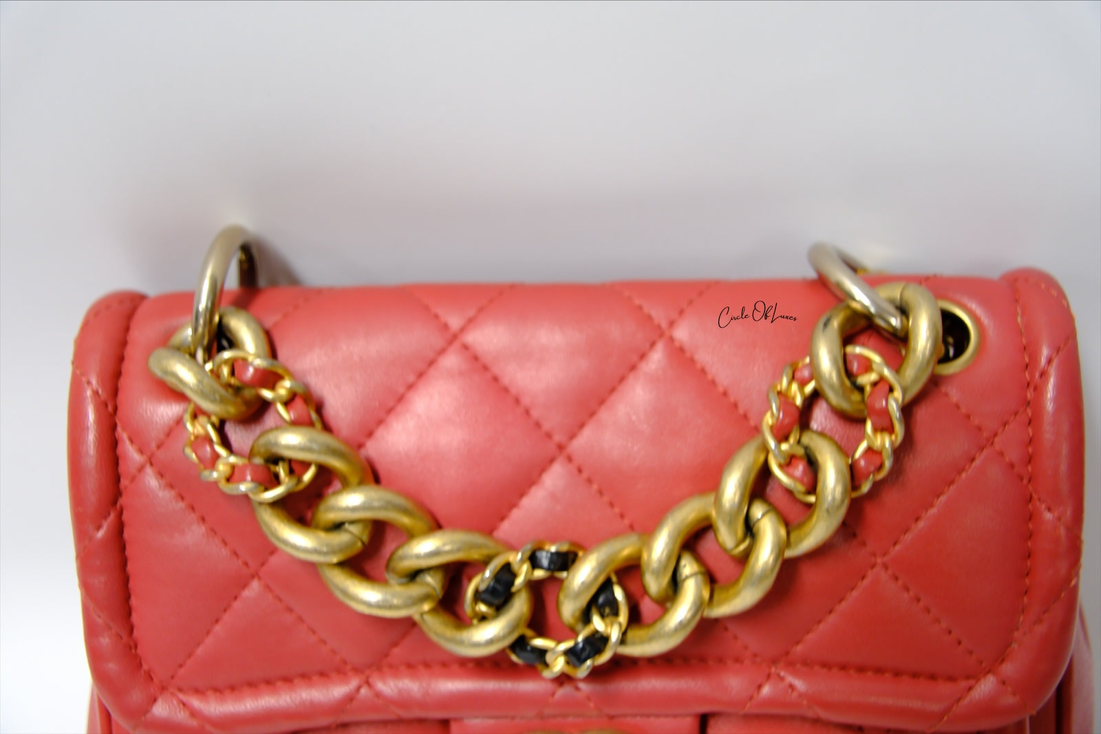 CHANEL CHAIN LINKED CC FLAP LAMSKIN RED GAHW