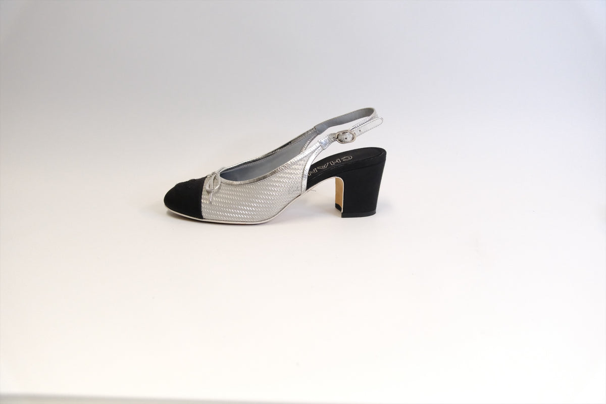 Chanel SLING BACK silver/BLACK