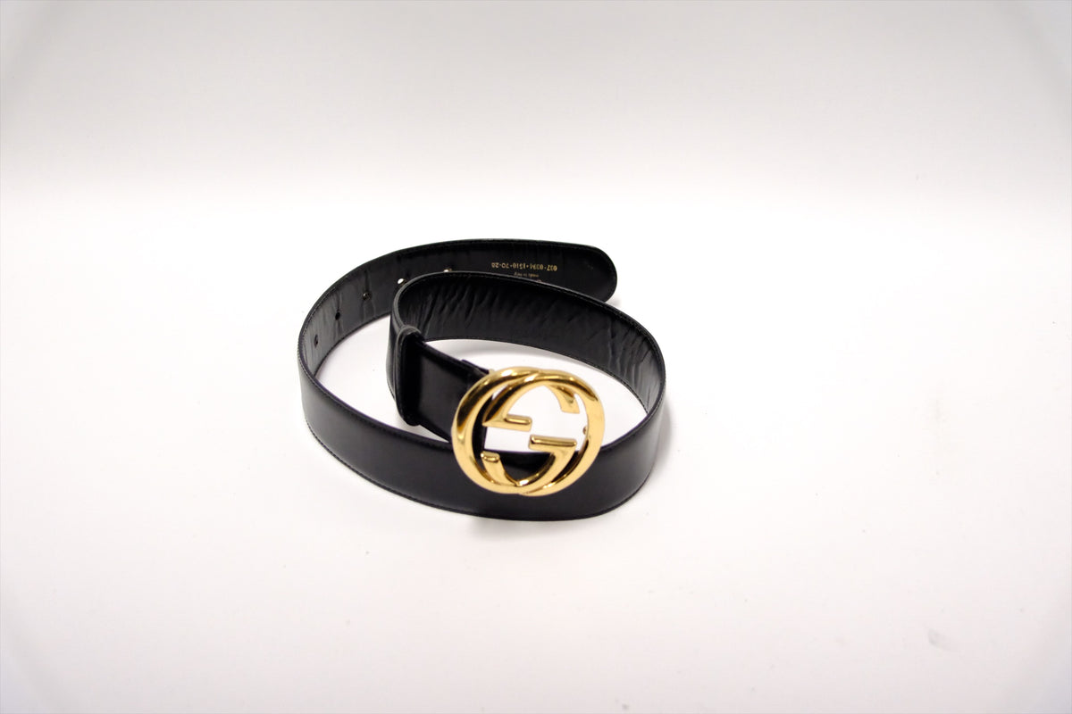 GUCCI X TOMFORD F/W1996 BLACK INTERLOCKING BELT  SIZE 70