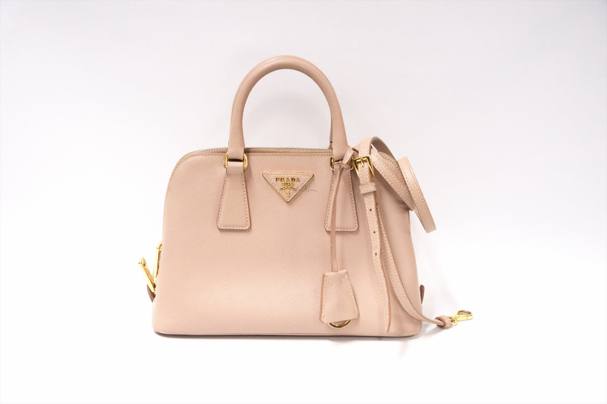 Prada Promenade Small Bag  Powder Pink Saffiano Leather & Gold Tone Hardware