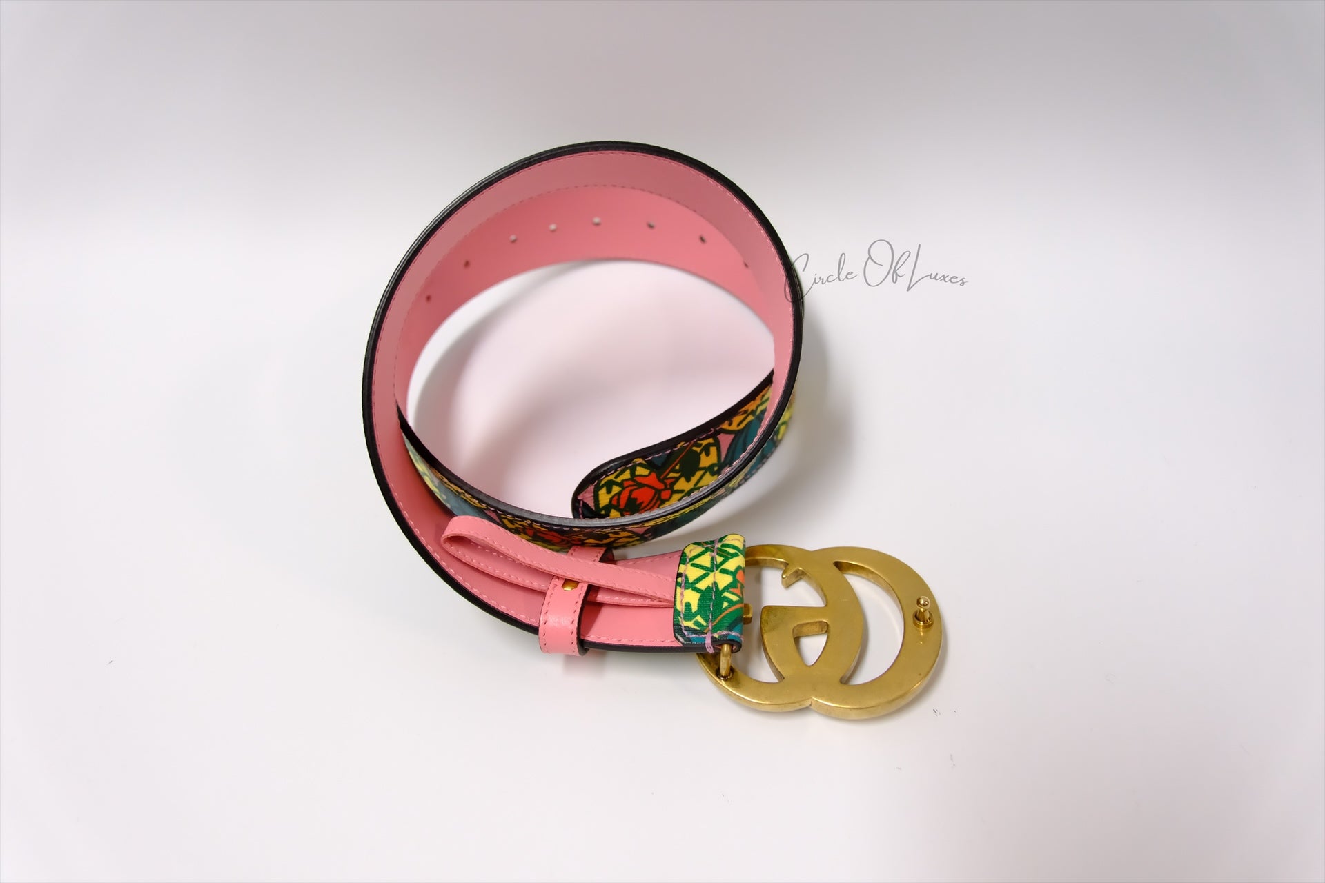 GUCCI BELT CANVAS PINEAPPLE PINK MULTI COLOUR SIZE 80