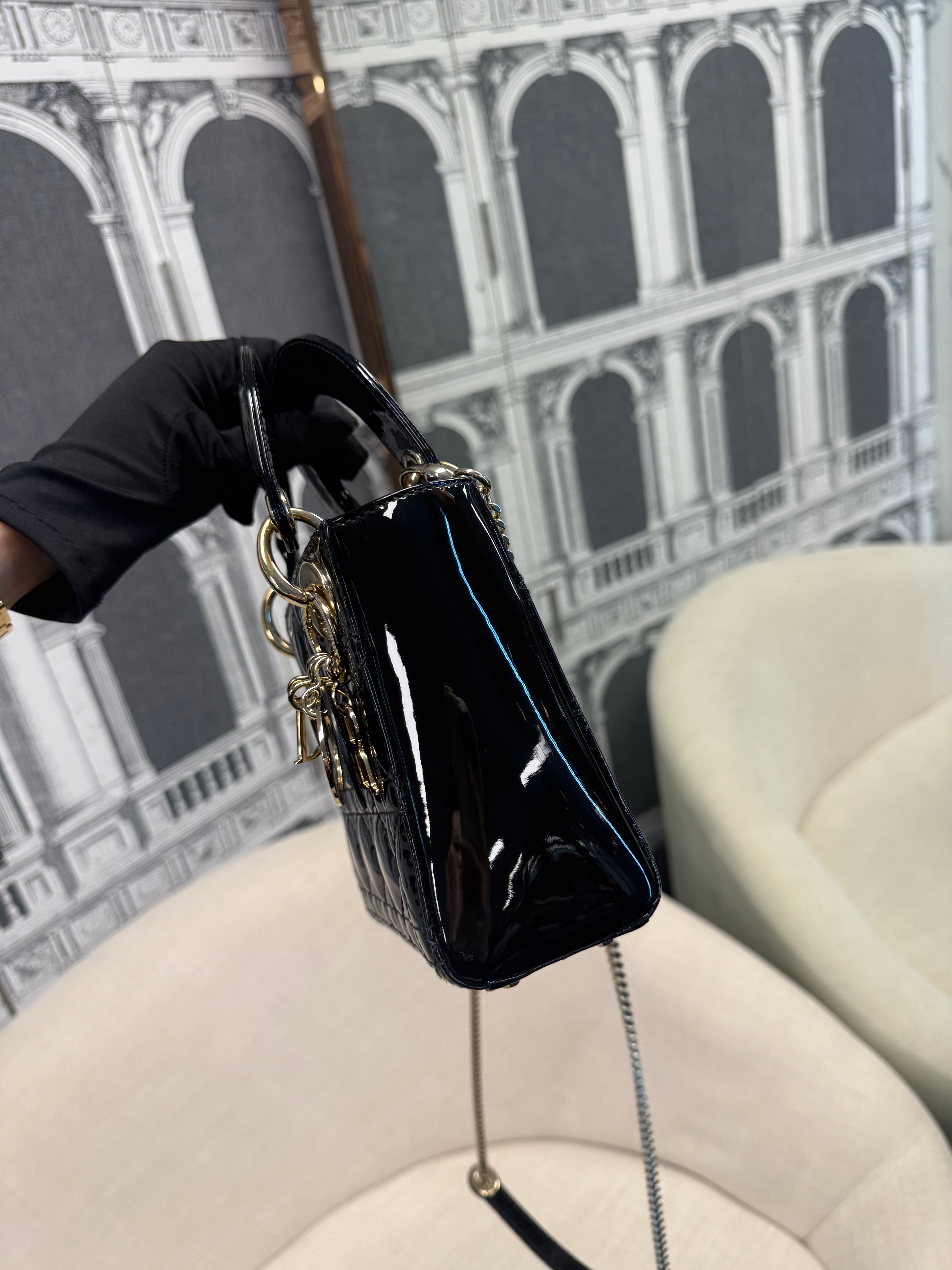 LADY DIOR MINI BLACK PATTERN GHW