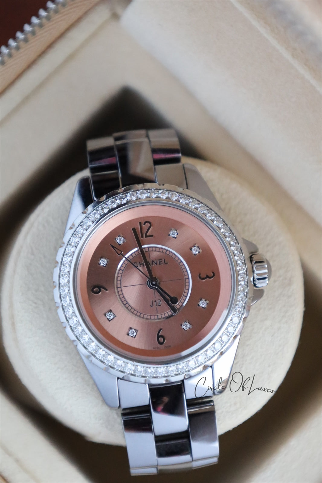CHANEL J12 CHROMATIC PINK DIAL DIAMOND WATCH 33 MM