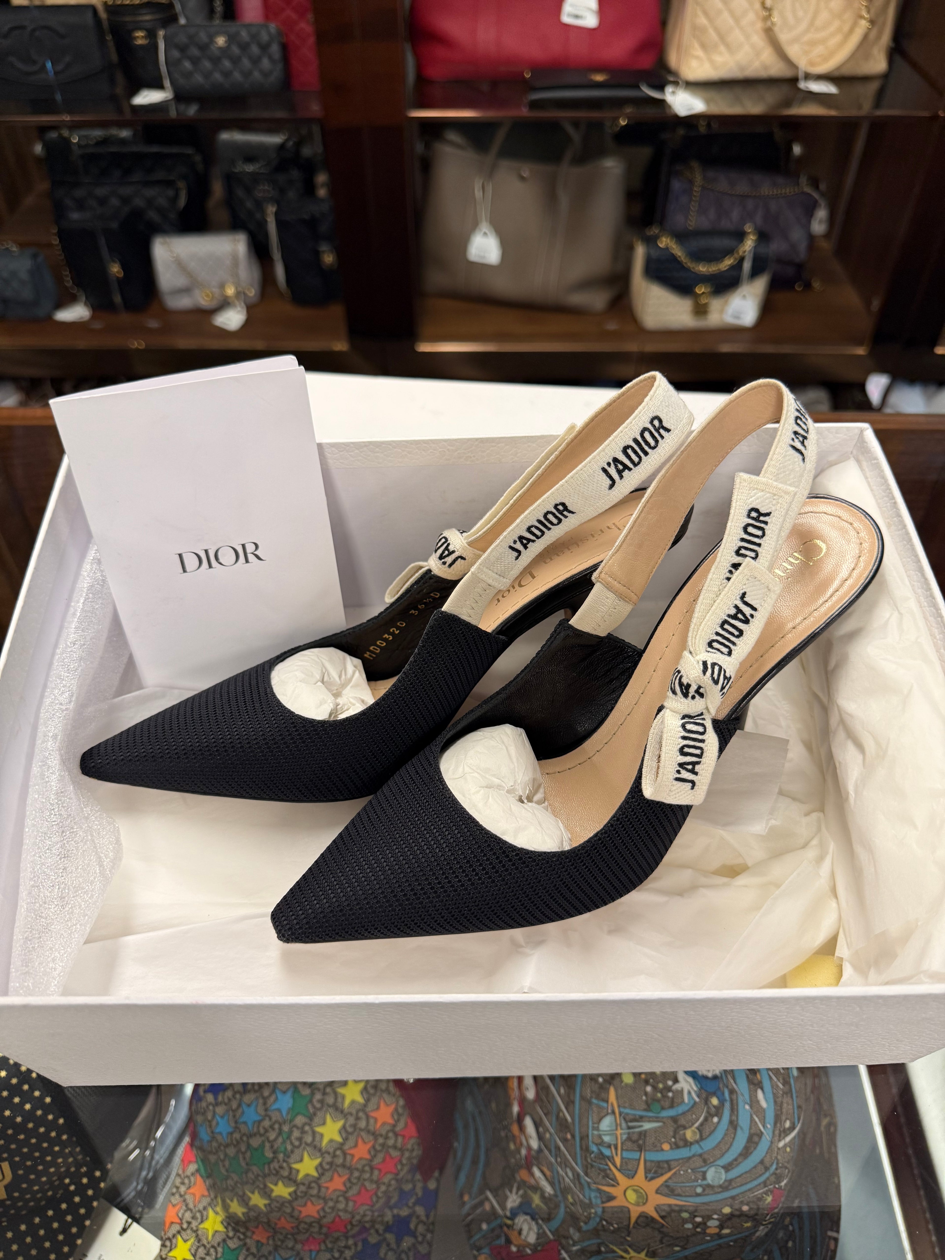 J’ADIOR SLINGBACK PUMP BLACK TECHNICAL FABRIC SIZE 36.5 (6cm)