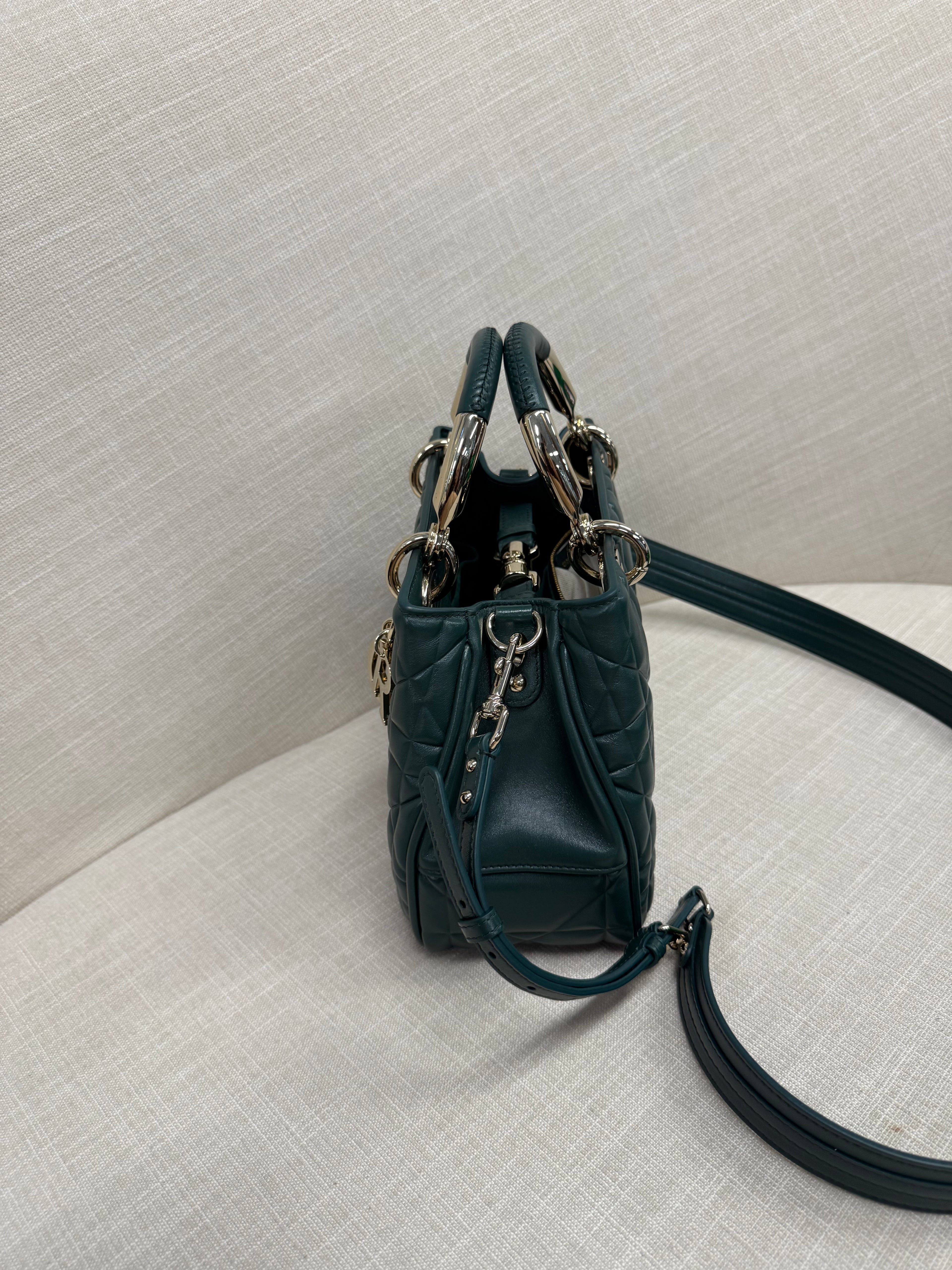 DIOR LADY 95.22 BAG CANNAGE  SMALL DARK GREEN