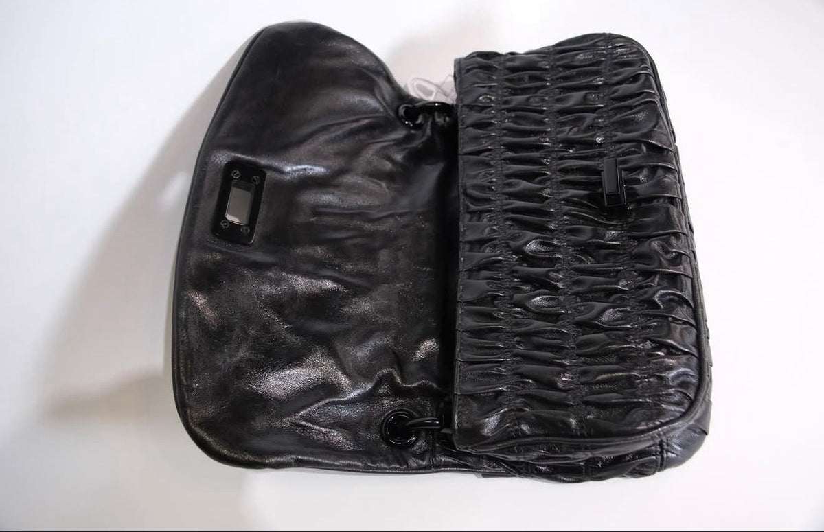 PRADA BLACK VERNIS GAUFRE FLAP BAG