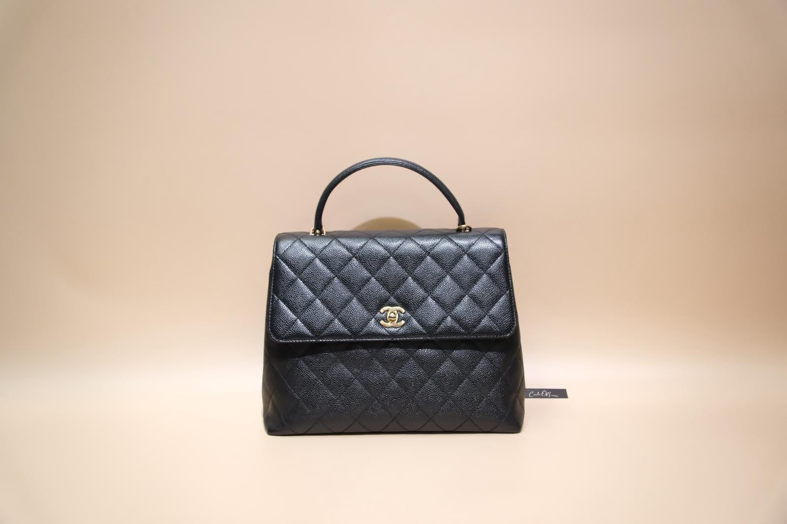 CHANEL KELLY VINTAGE BLACK QUILTED CAVIAR GHW
