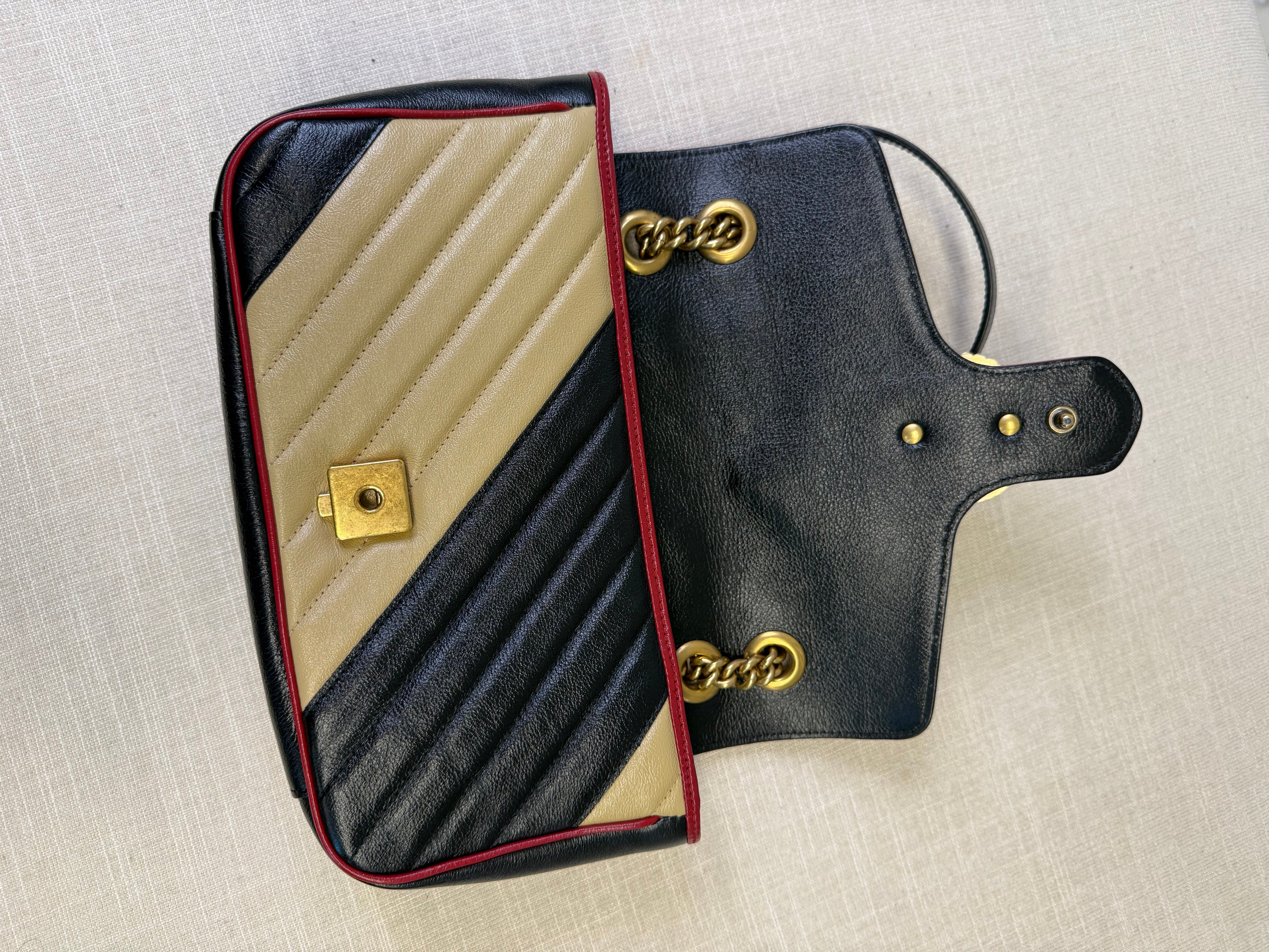 GUCCI SMALL MARMONT COLOUR BLOCK LEATHER   GHW