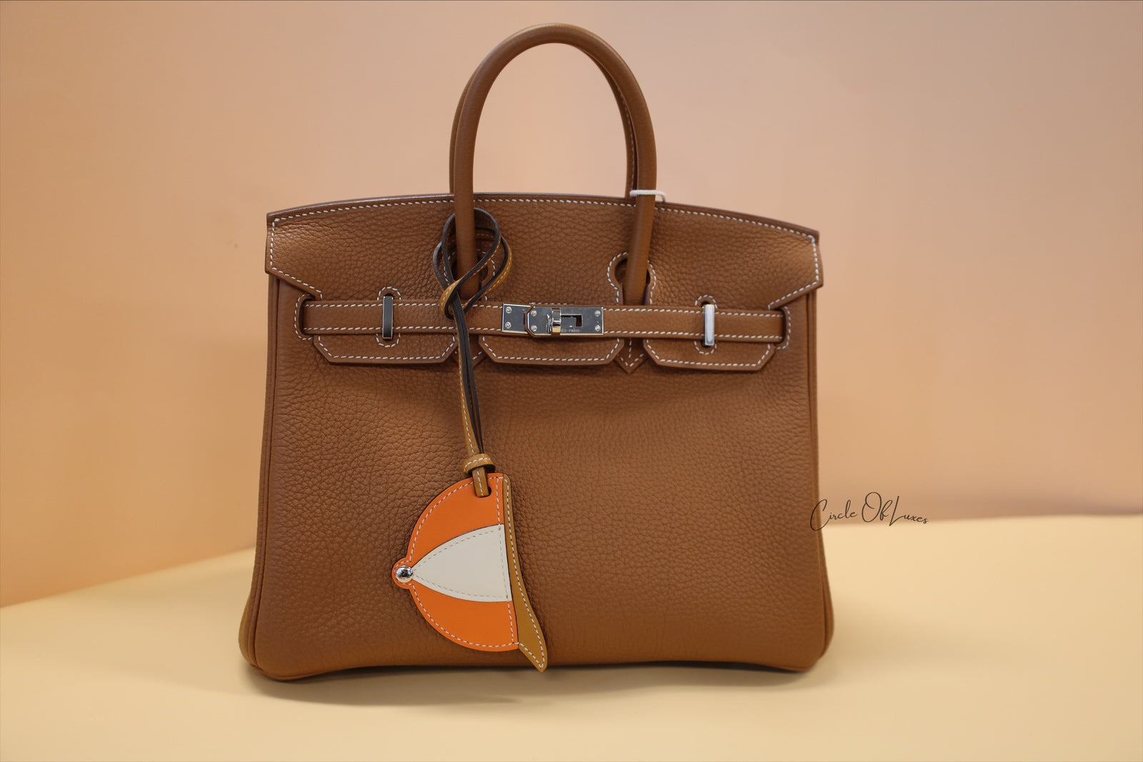 HERMES HAT CHARM ORANGE/CREAM