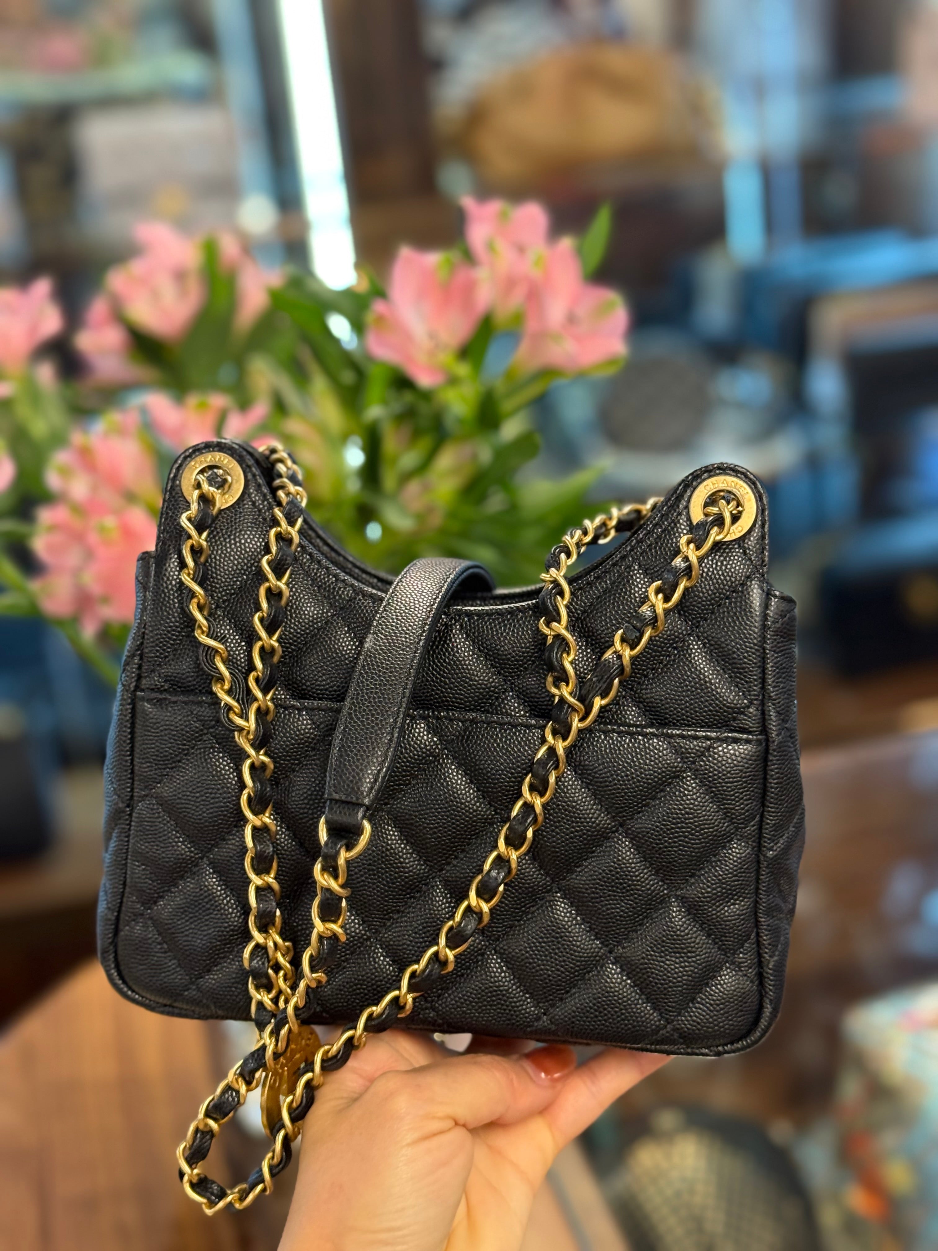 CHANEL SMALL HOBO  CROSSBODY CAVIAR  BLACK GHW