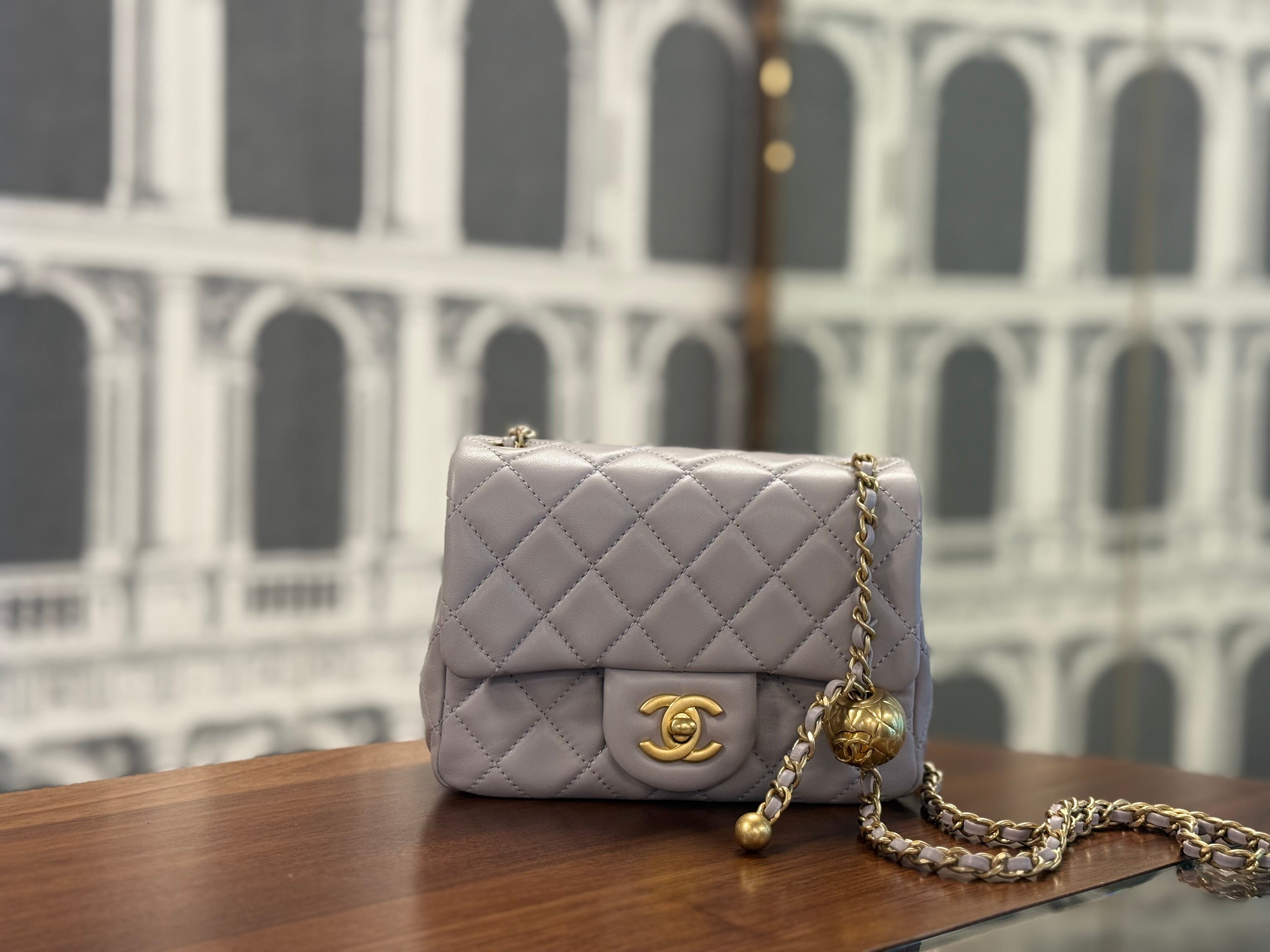 CHANEL MINI SQUARE PEARL CRUSH GREY GHW
