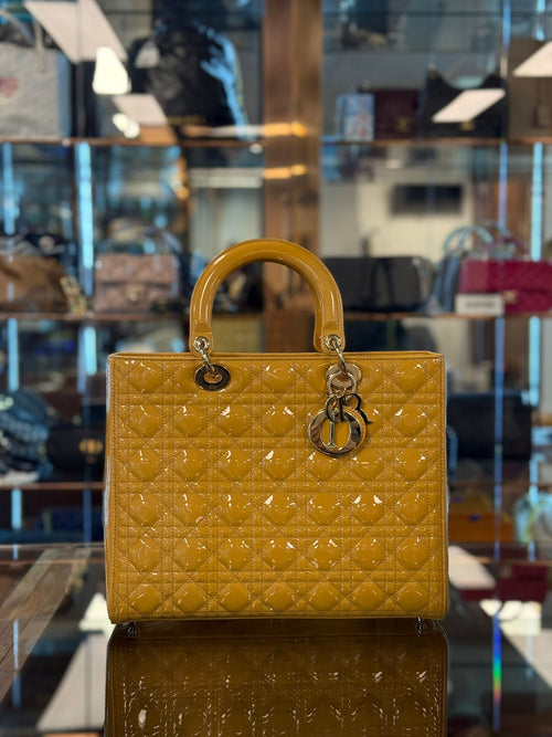 LADY DIOR LARGE YELLOW PATENT CANNAGE SHW