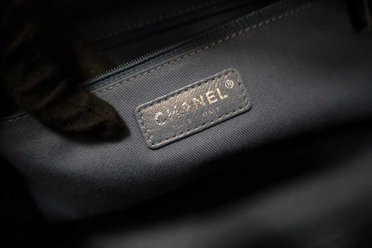 Chanel Quilted Bowling Bag Blue Caviar Leather Rhw