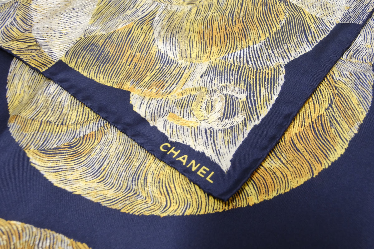 CHANEL CAMELIA MOON SILK SCALF NAVY