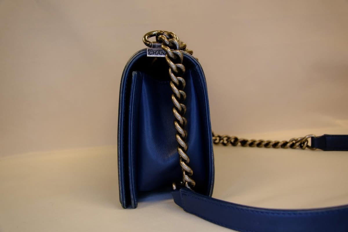 CHANEL BOY MEDIUM BLUE CALFSKIN RHW