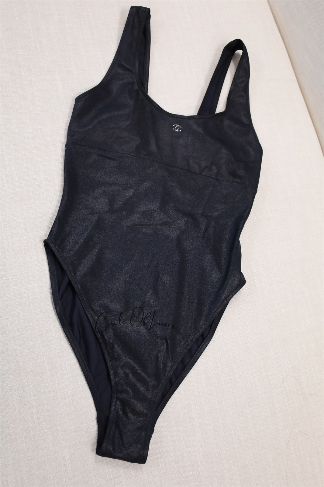 CHANEL 24C ONE-PIECE
SWIMSUIT BLACK WITH CRYSTAL SIZE 38