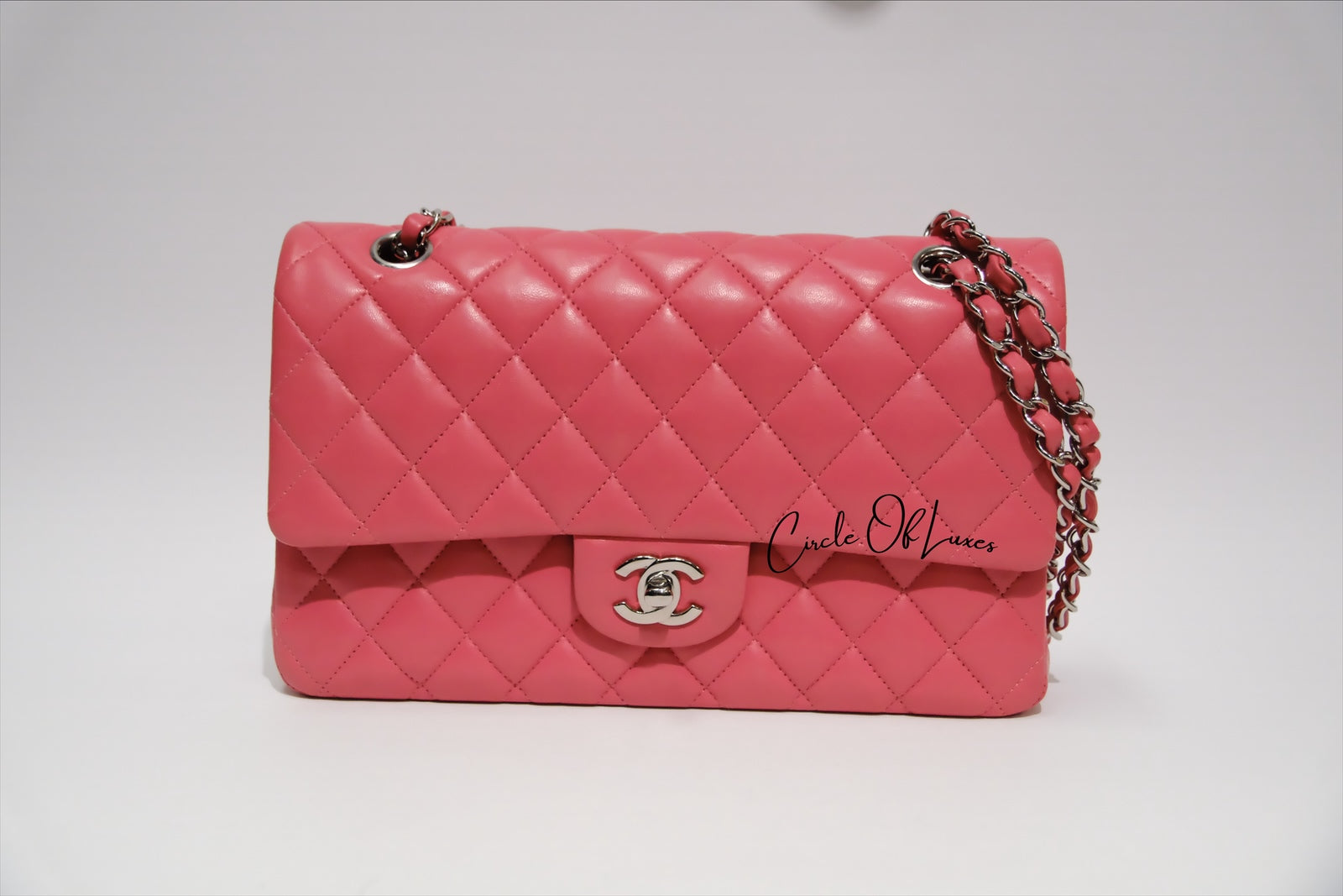 CHANEL PINK LAMSKIN SHW MEDIUM CLASSIC  FLAP