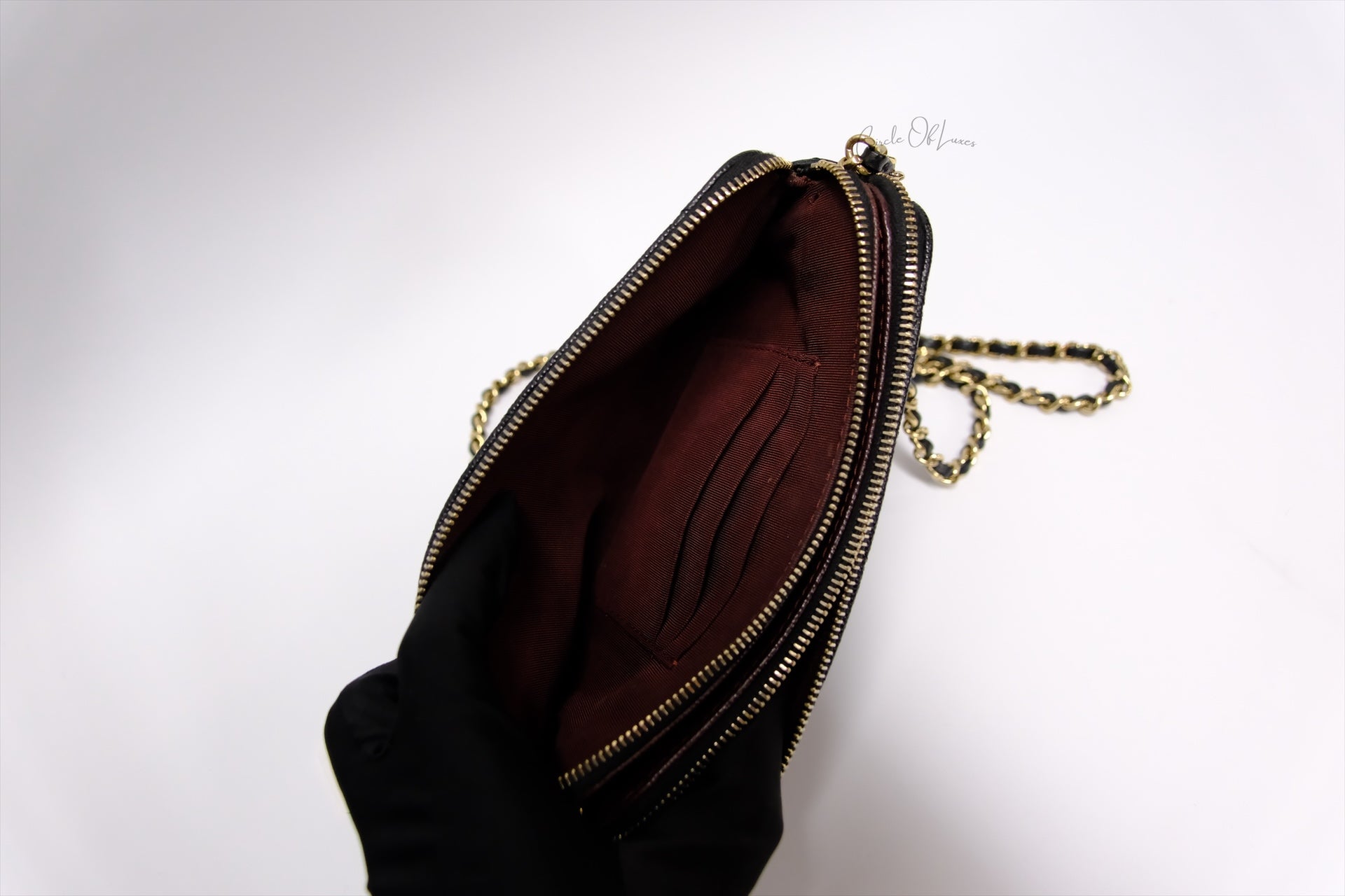 CHANEL DOUBLE CHAIN  POUCH CAVIAR GHW
