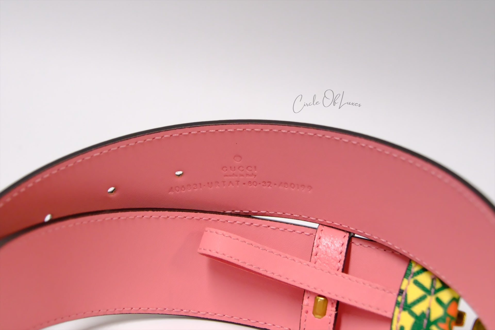 GUCCI BELT CANVAS PINEAPPLE PINK MULTI COLOUR SIZE 80