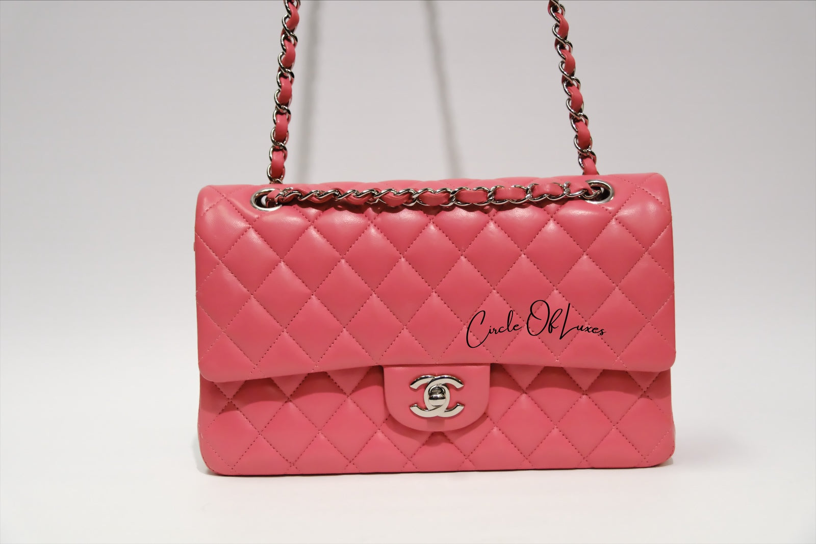 CHANEL PINK LAMSKIN SHW MEDIUM CLASSIC  FLAP