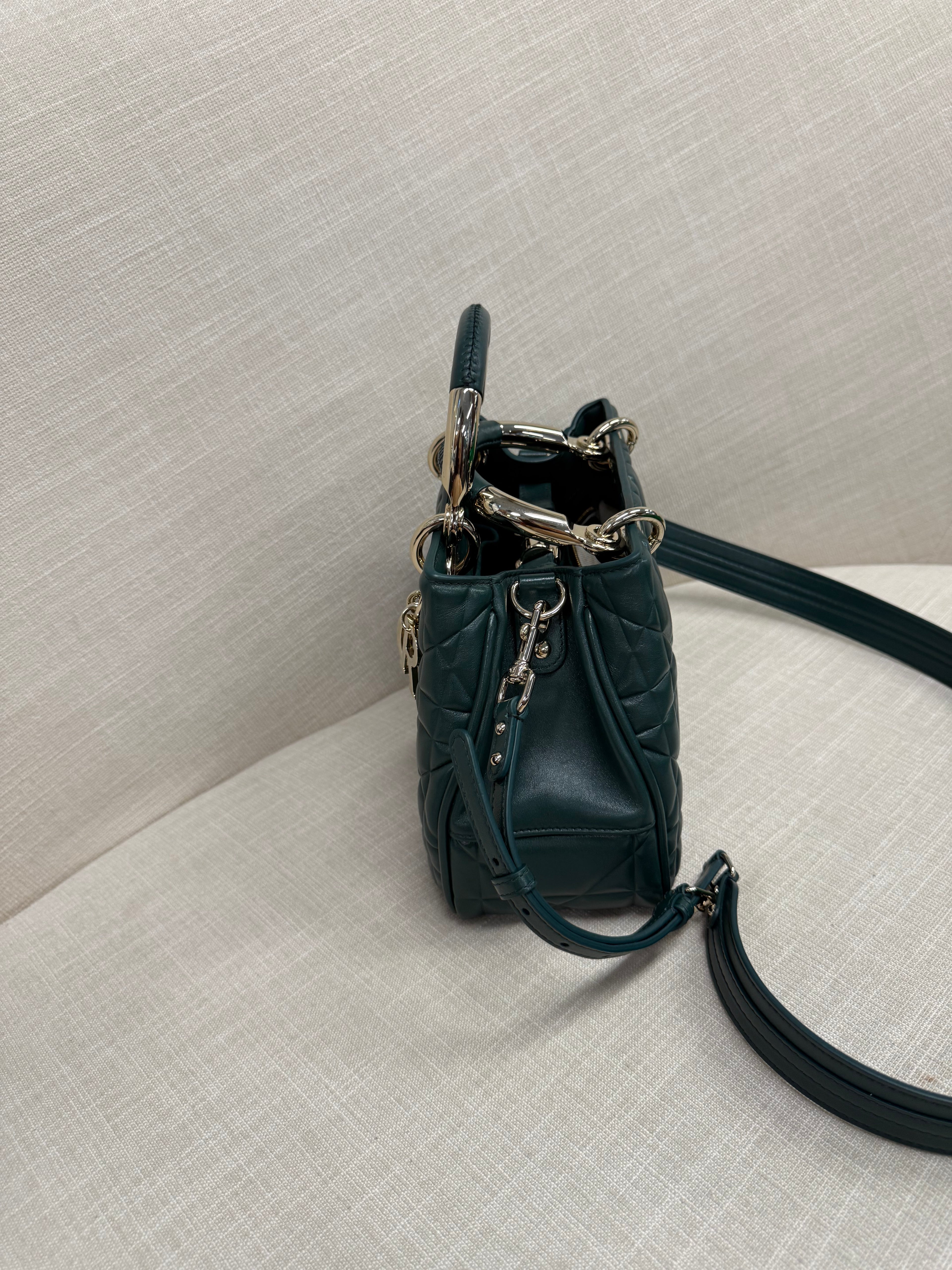 DIOR LADY 95.22 BAG CANNAGE  SMALL DARK GREEN