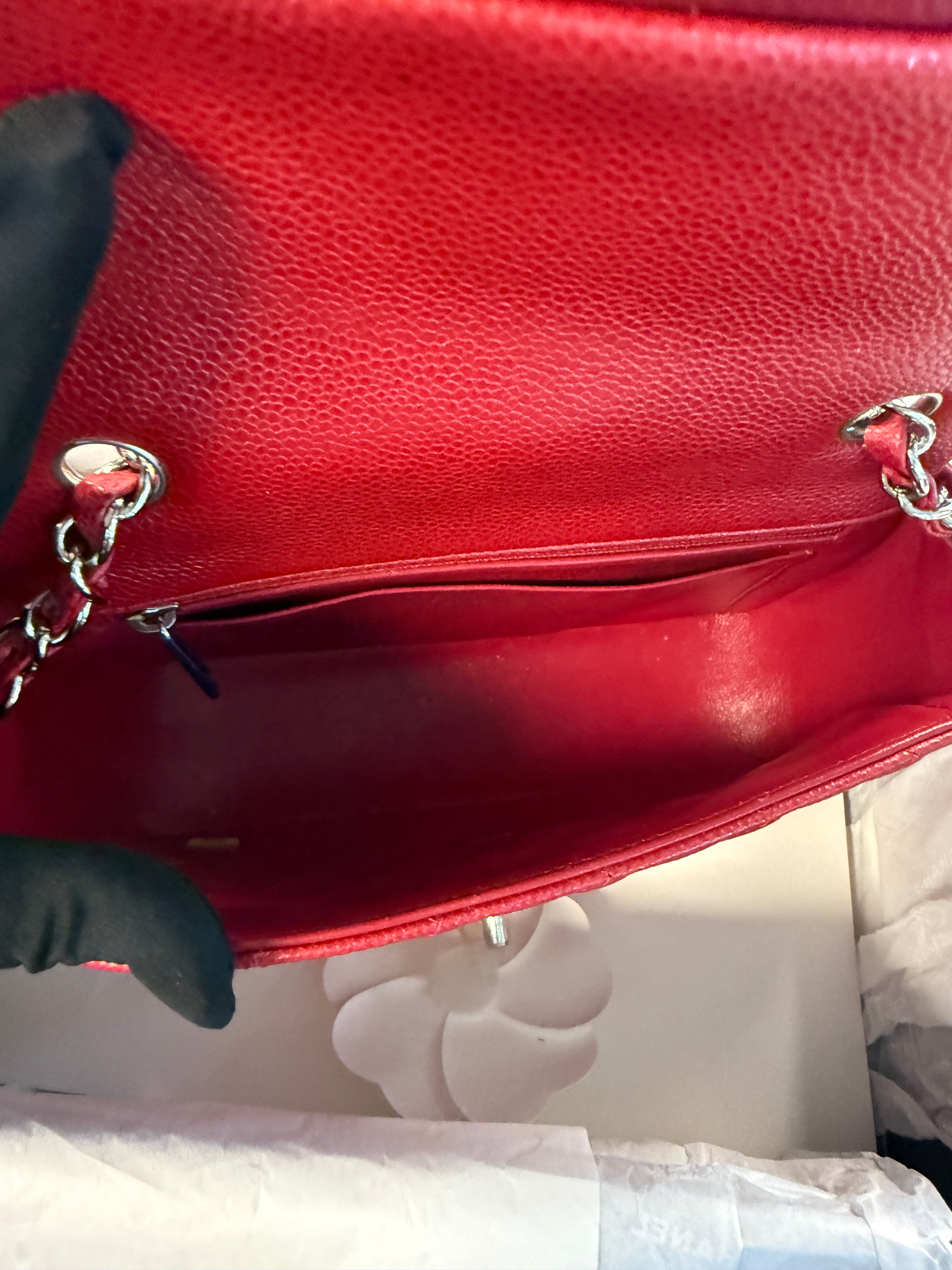 CHANEL 15C  MINI RECTANGLE CAVIAR PEARL RED SHW