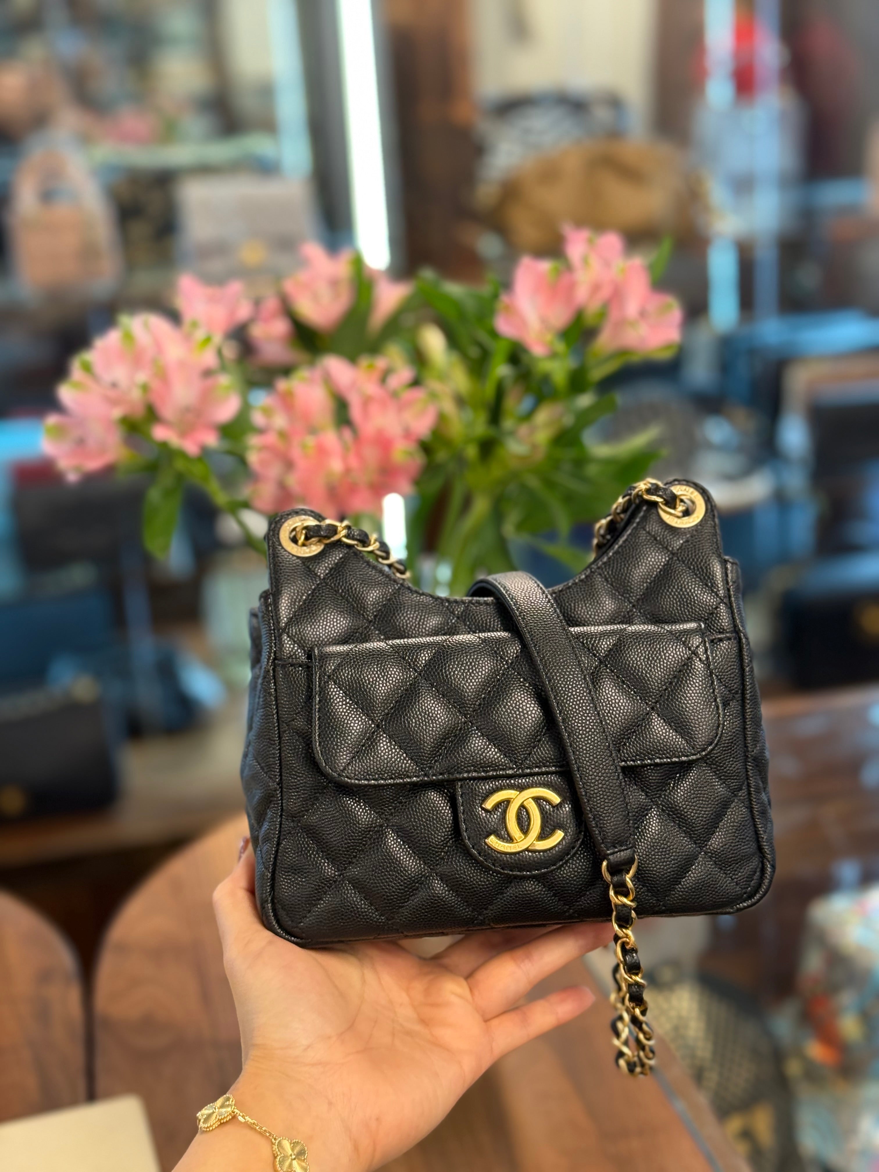 CHANEL SMALL HOBO  CROSSBODY CAVIAR  BLACK GHW