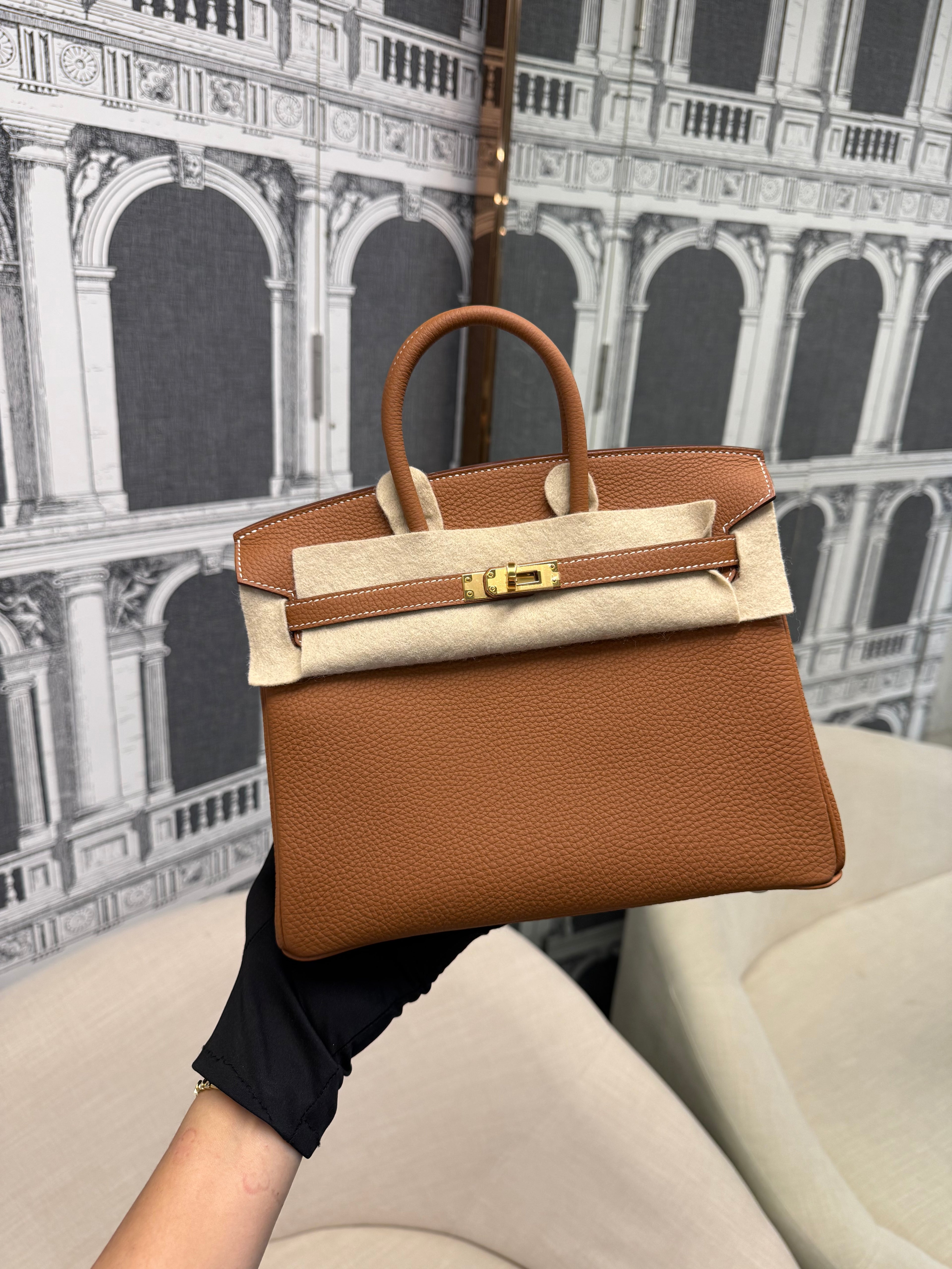 HERMES BIRKIN 25 GOLD ON GOLD TO GO STAMP U