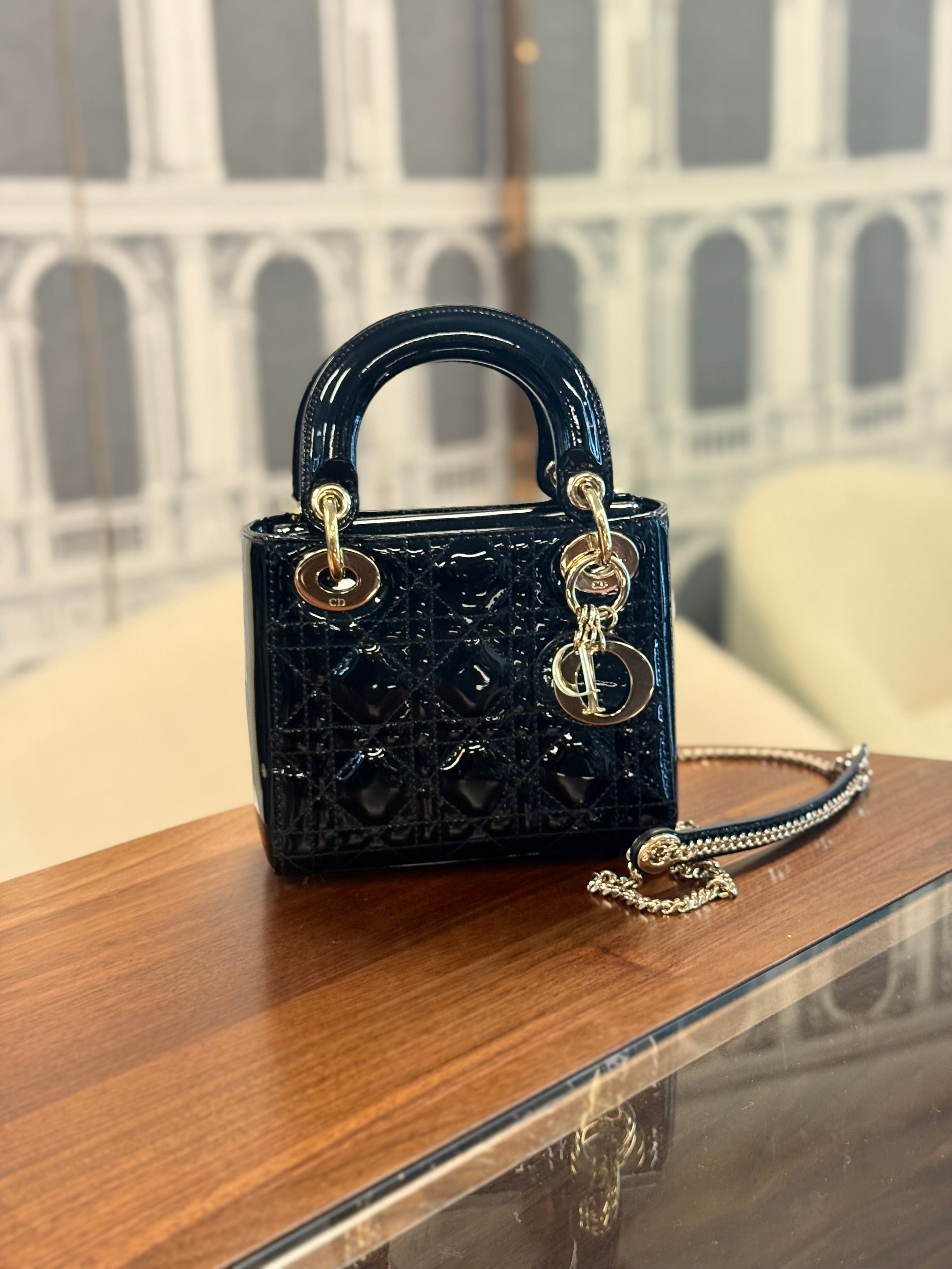 LADY DIOR MINI BLACK PATTERN GHW