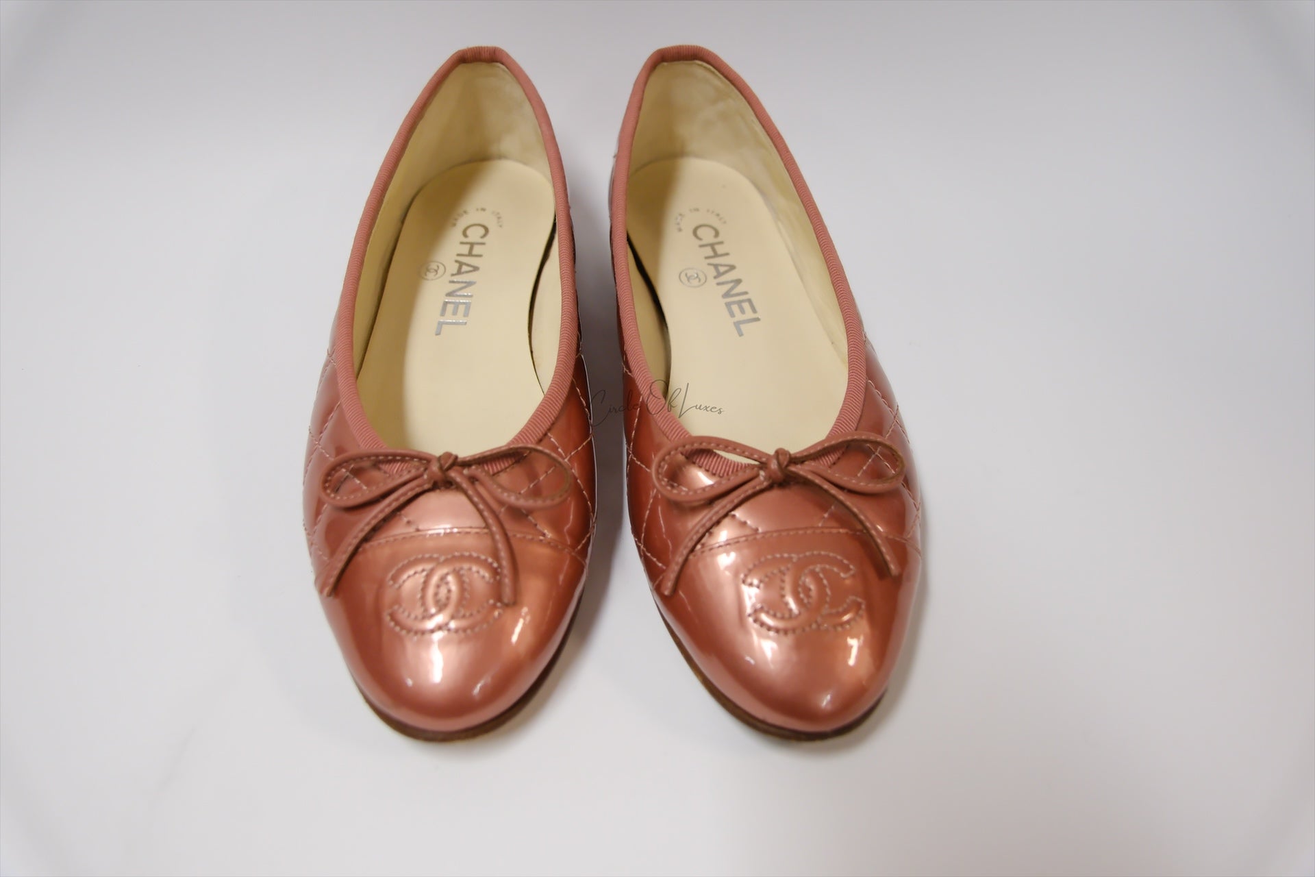 CHANEL BALLETS PINK PATENT BALLERINA SIZE 35.5